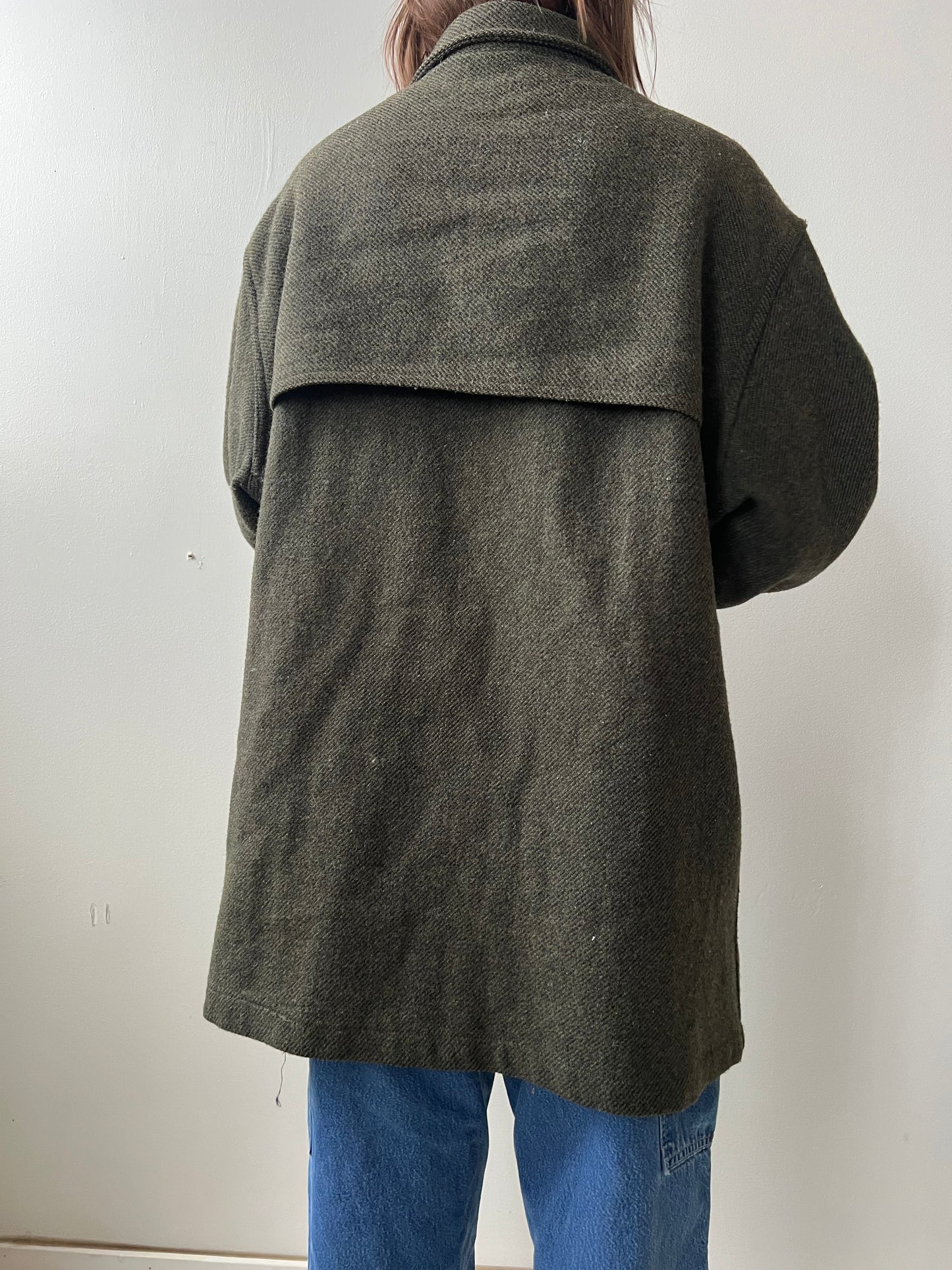 Dark Green Twill Wool Button Up