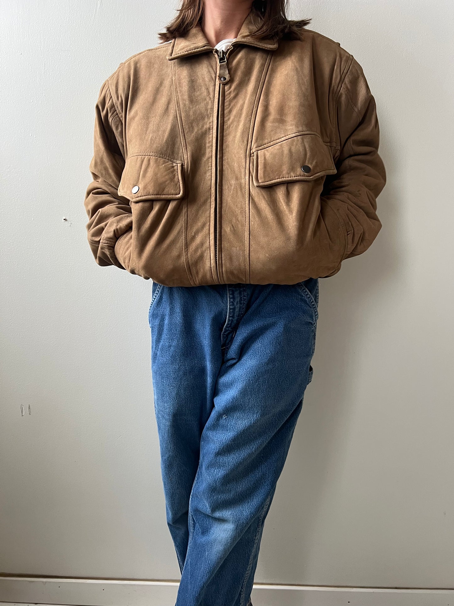 Fawn Suede Leather Bomber Jacket