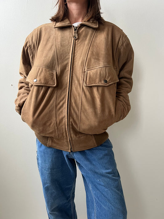 Fawn Suede Leather Bomber Jacket