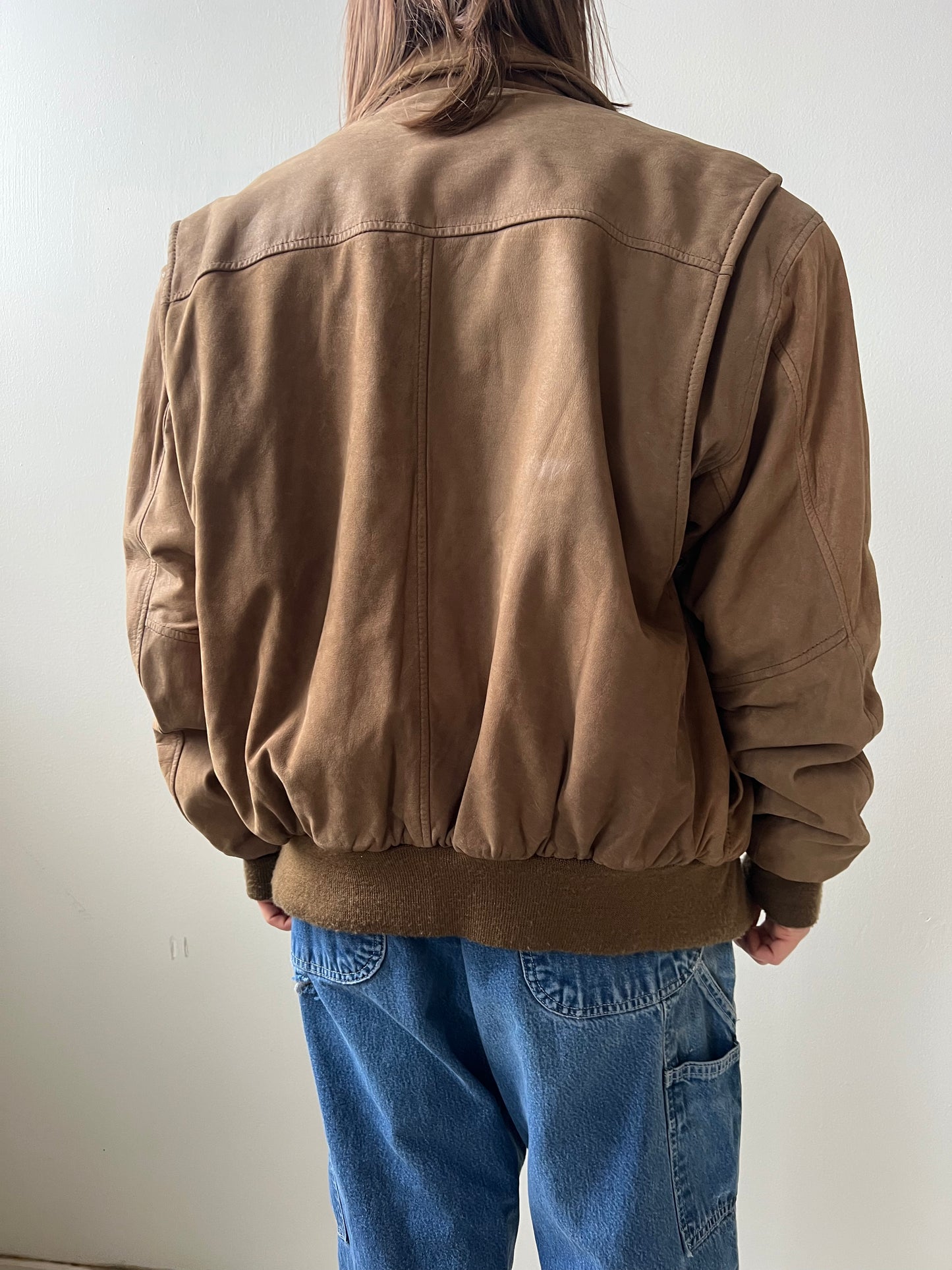 Fawn Suede Leather Bomber Jacket