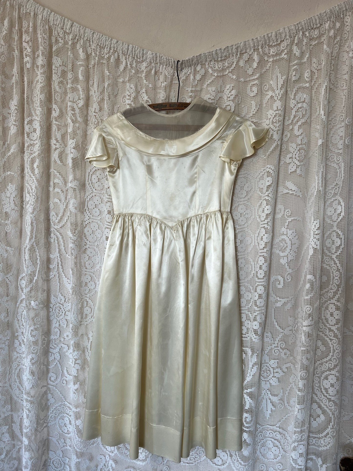Cream Satin Babydoll Dress