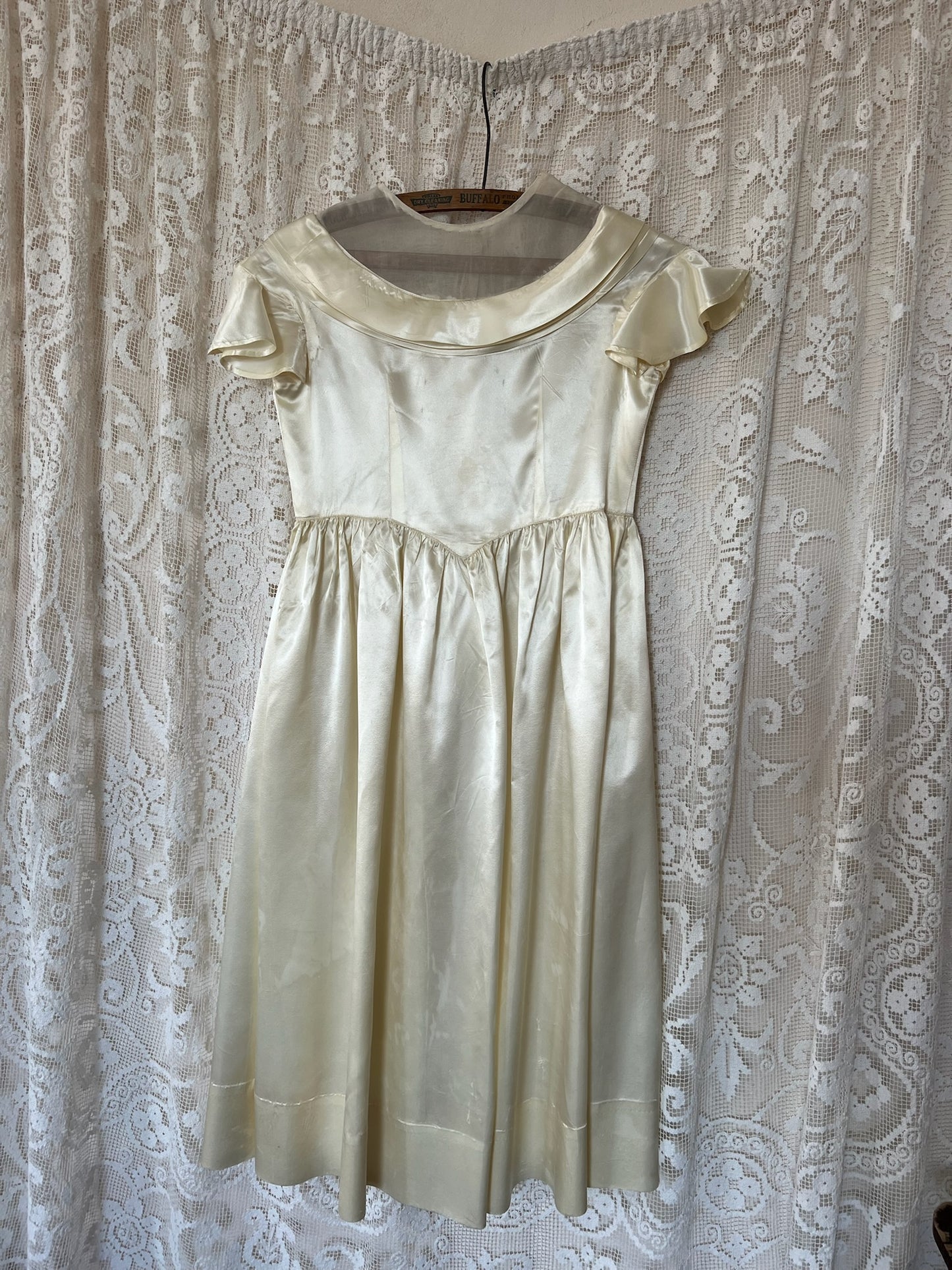 Cream Satin Babydoll Dress