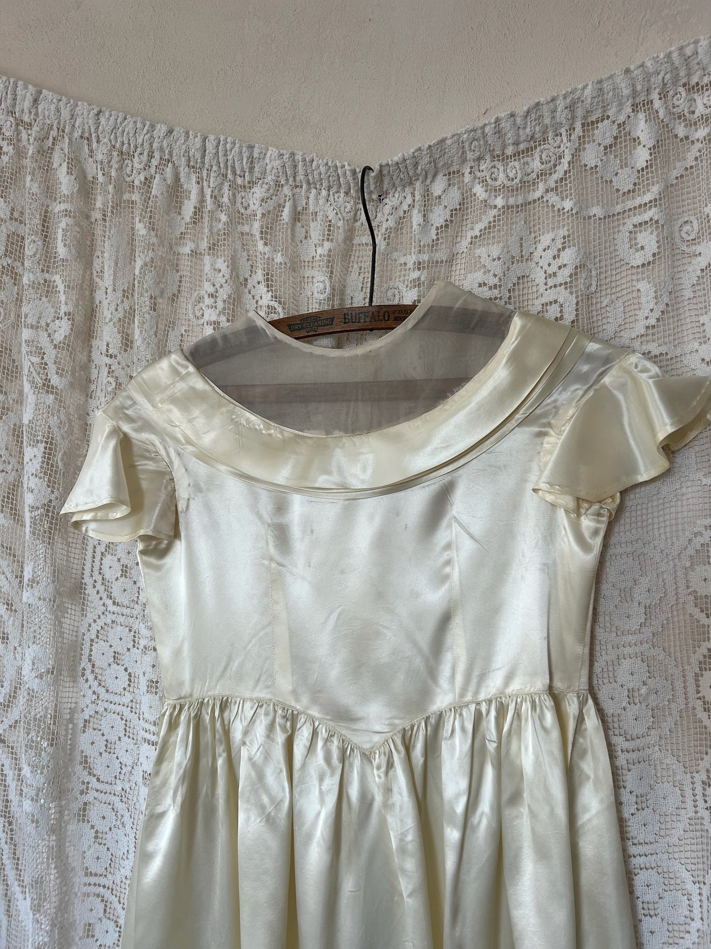 Cream Satin Babydoll Dress