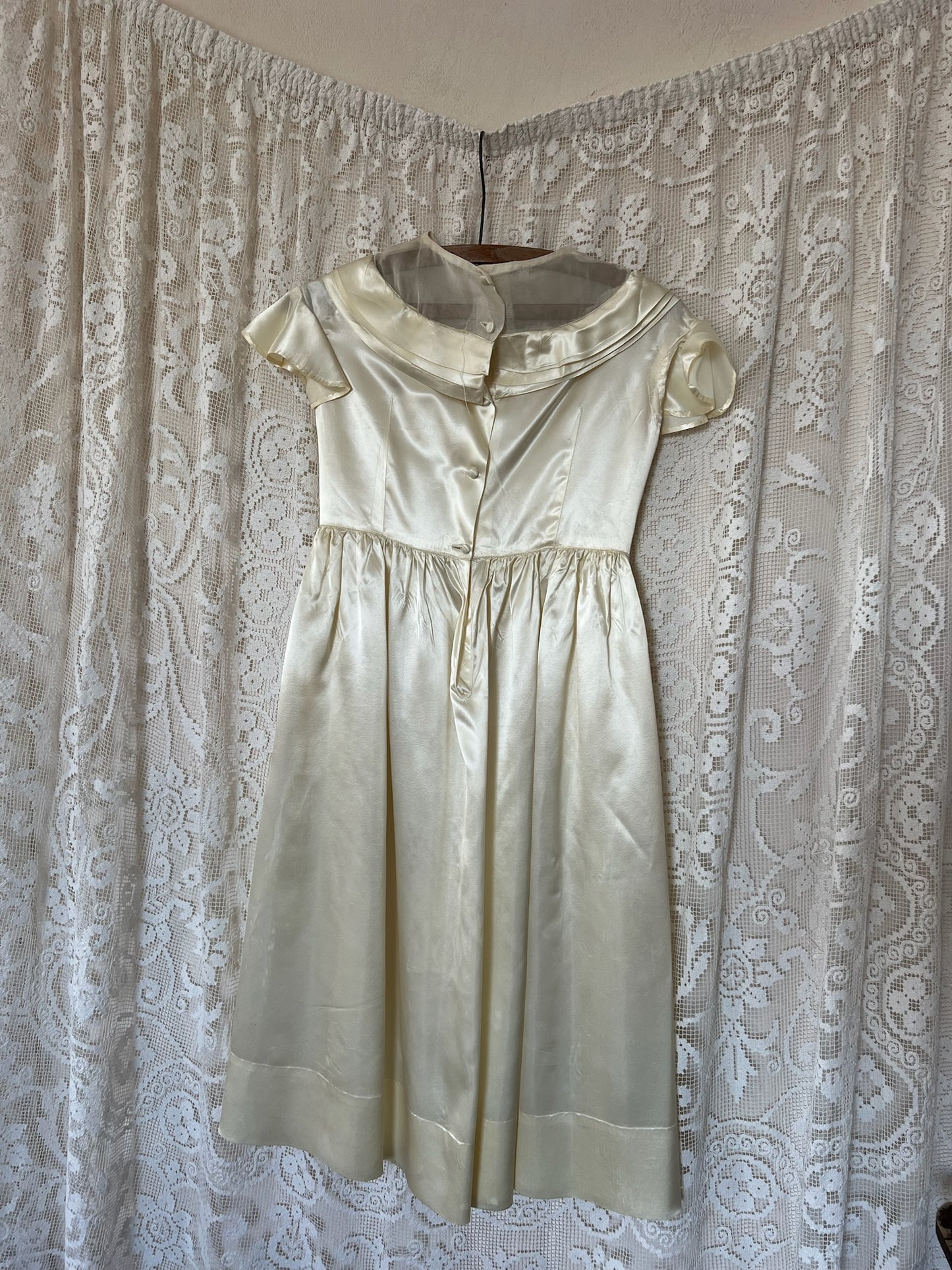 Cream Satin Babydoll Dress