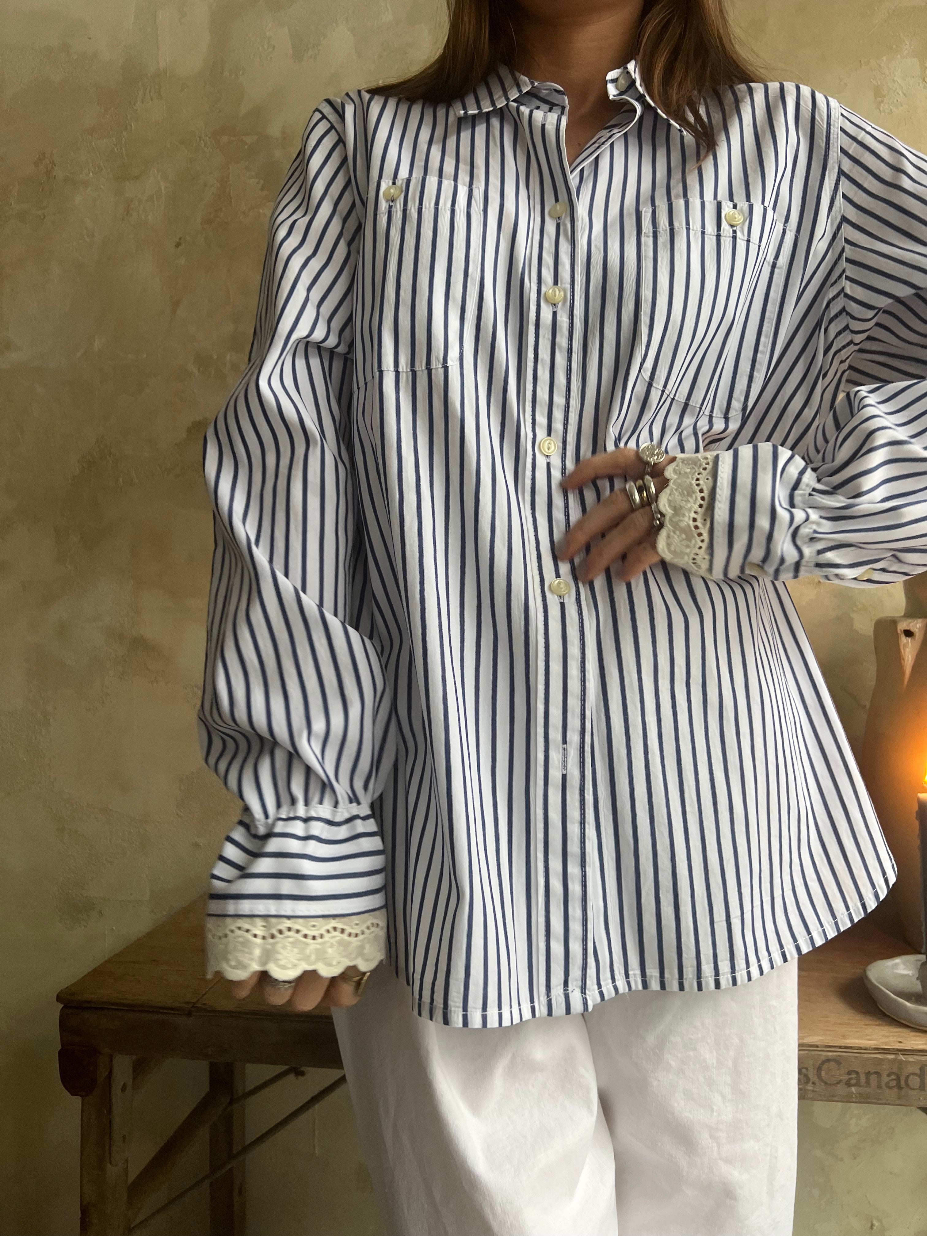 Reworked Navy Pinstriped Button Up