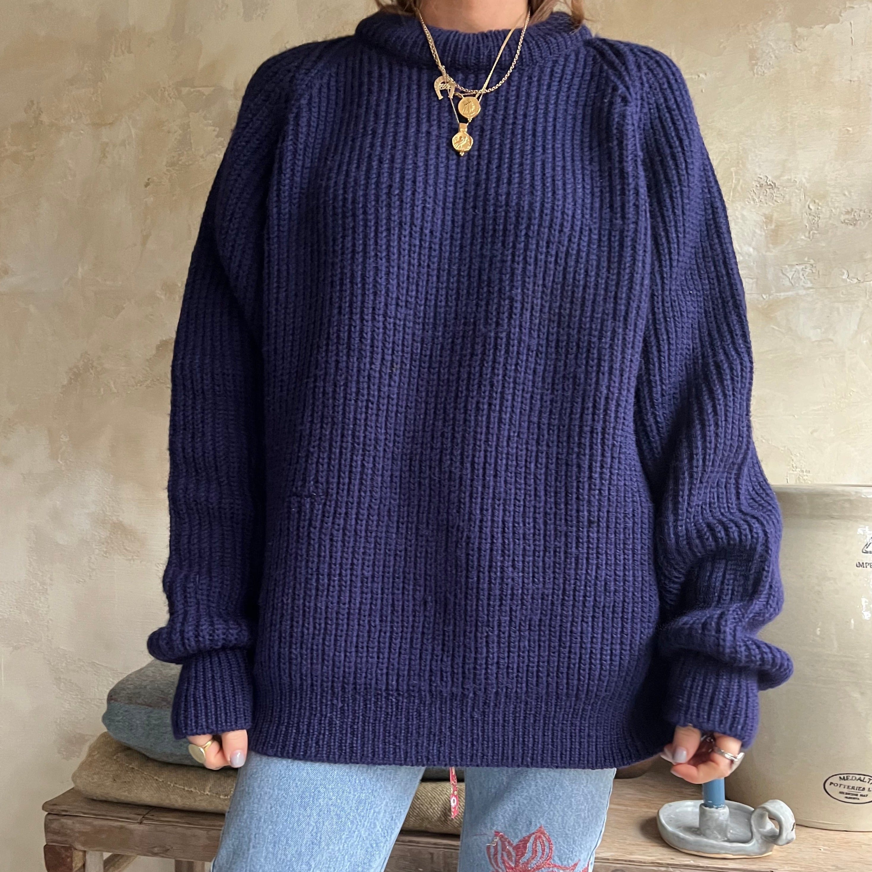 Navy Ribbed Wool Sweater