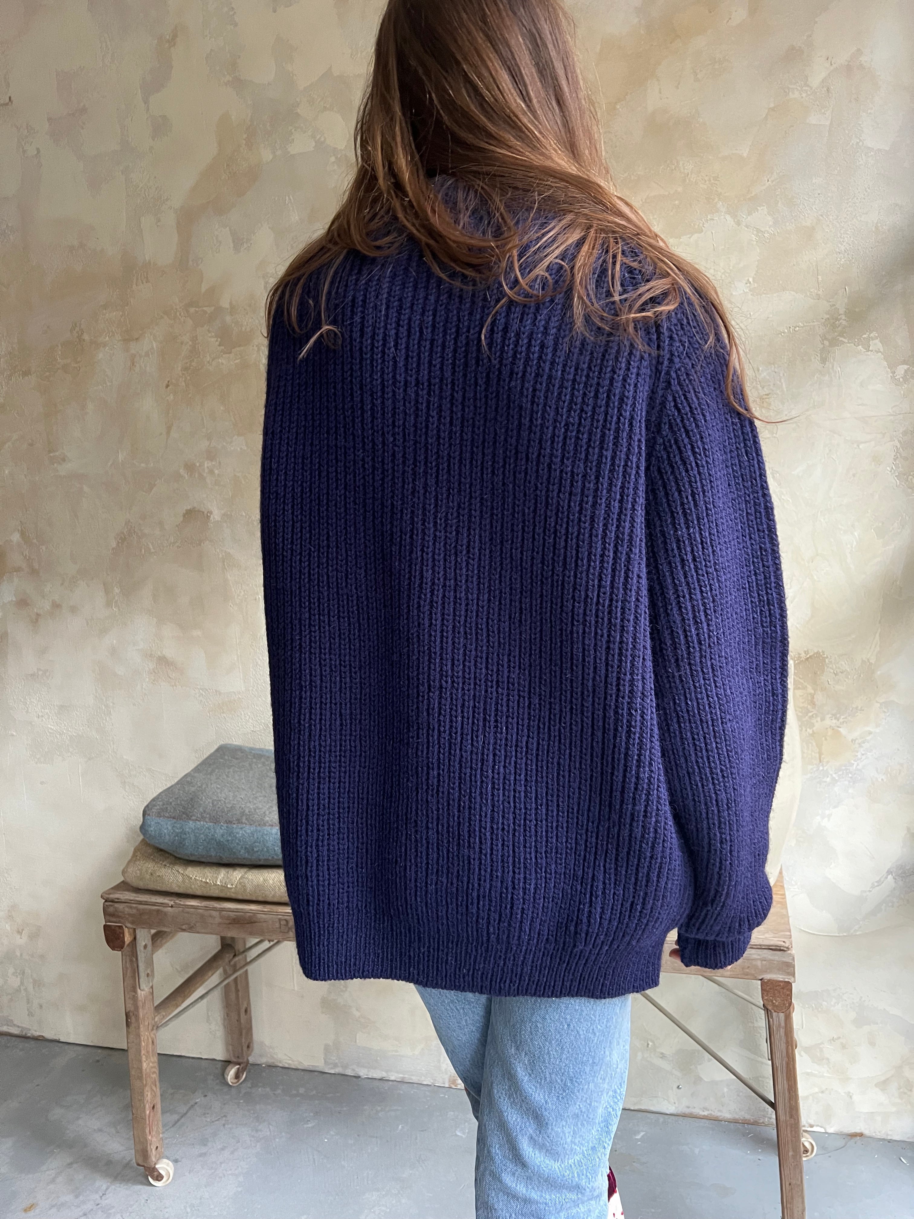 Navy Ribbed Wool Sweater