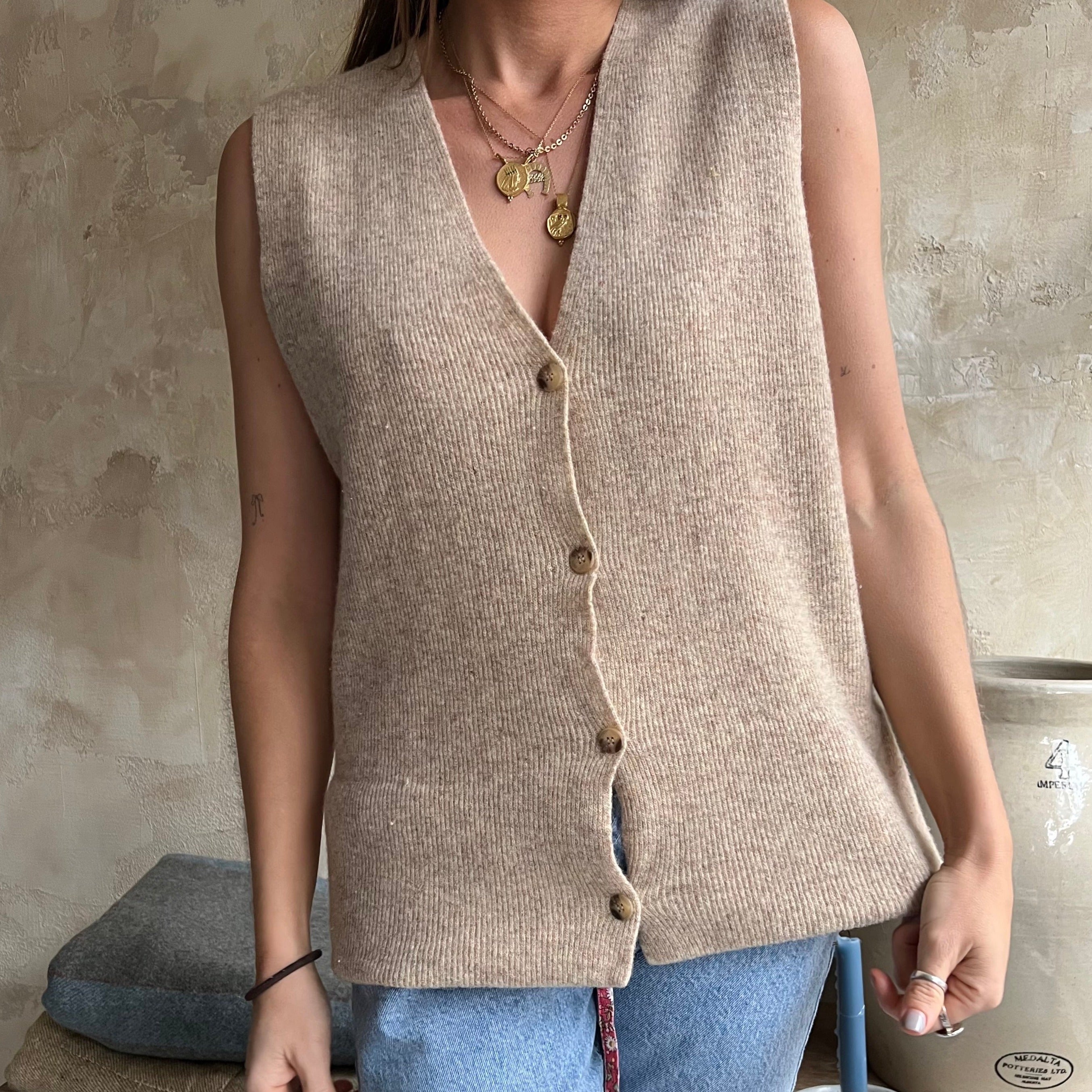 Oatmeal Wool Ribbed Vest