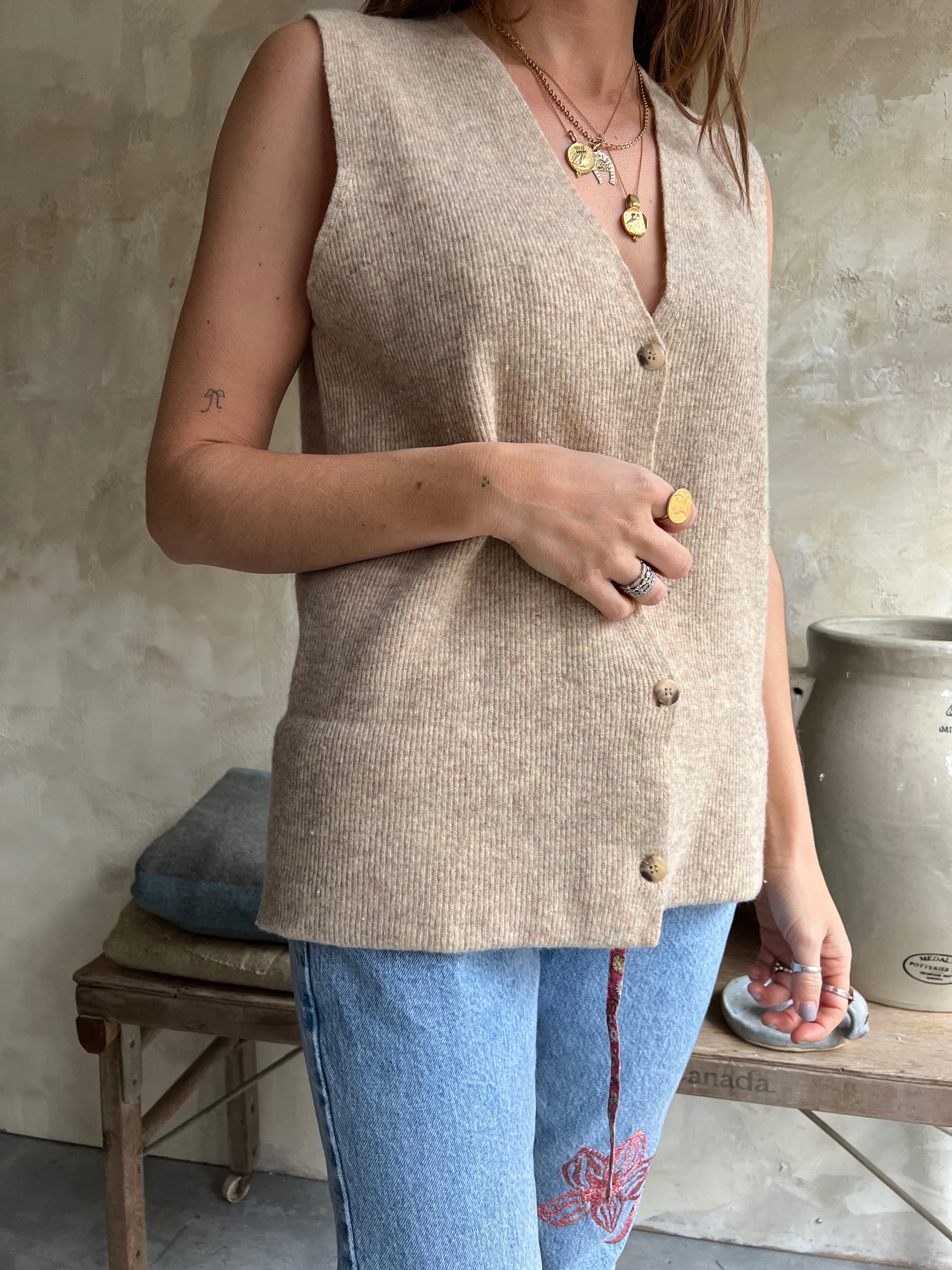 Oatmeal Wool Ribbed Vest