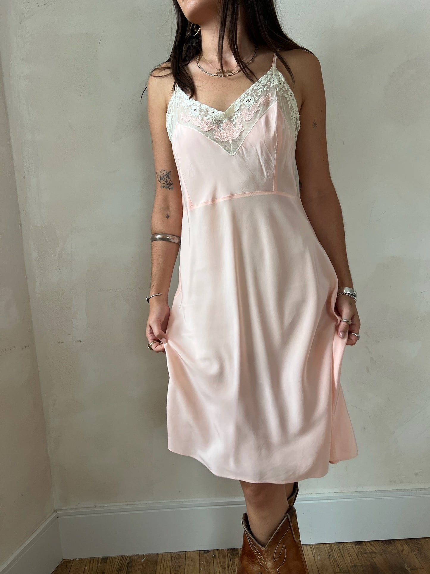 1930s Pink + Cream Lace Slip