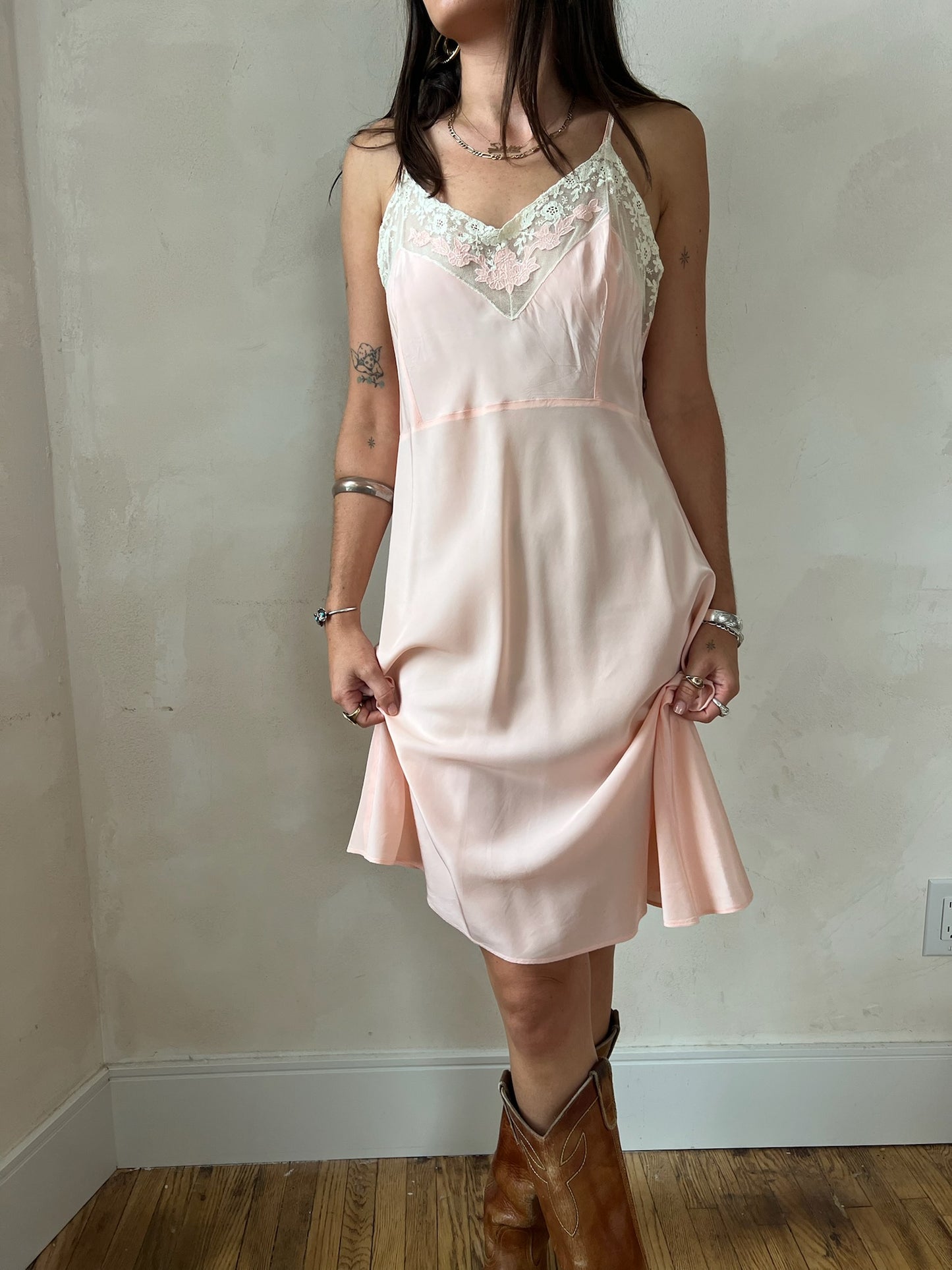 1930s Pink + Cream Lace Slip