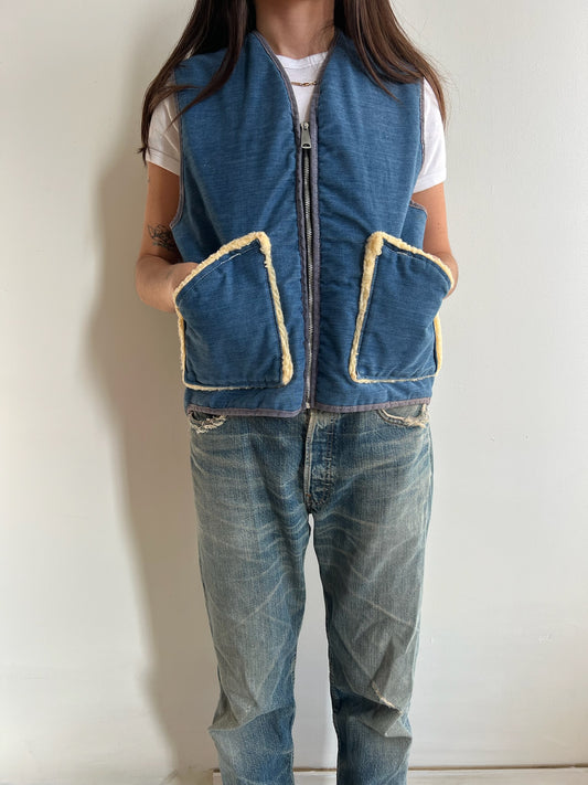 Denim Faux Shearling Vest