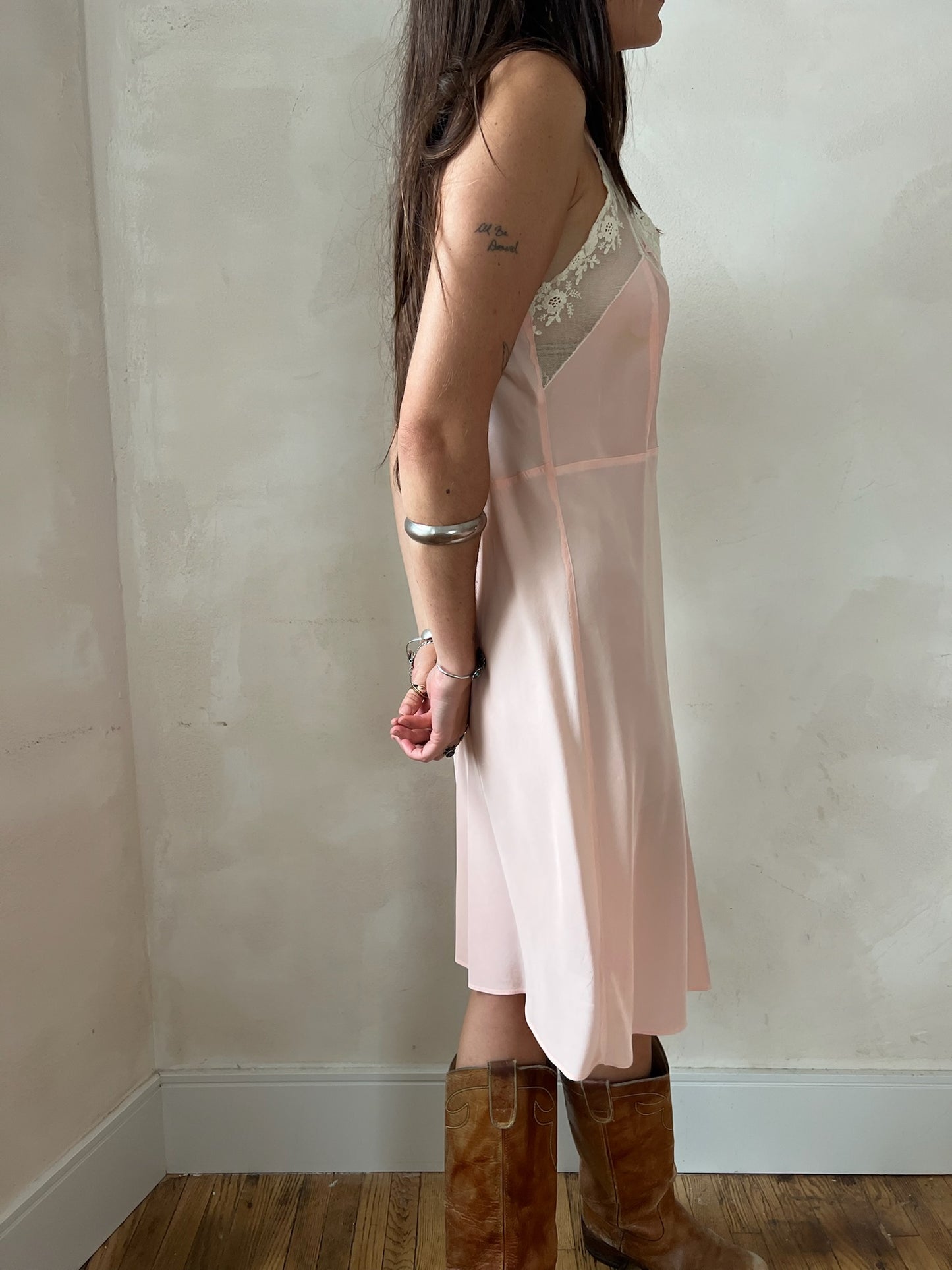 1930s Pink + Cream Lace Slip