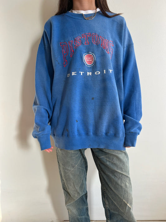 Sun Bleached Blue Pistons Crewneck