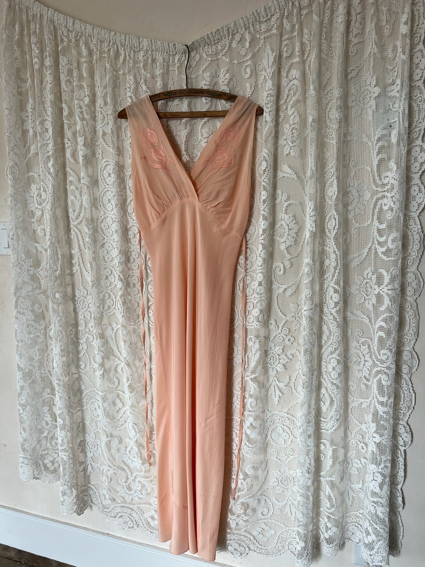 1930s Coral Embroidered Slip