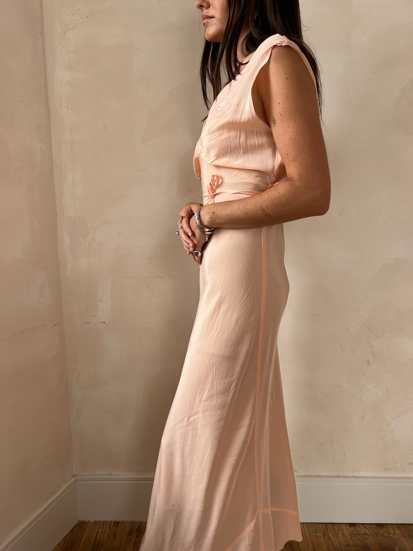 1930s Coral Embroidered Slip