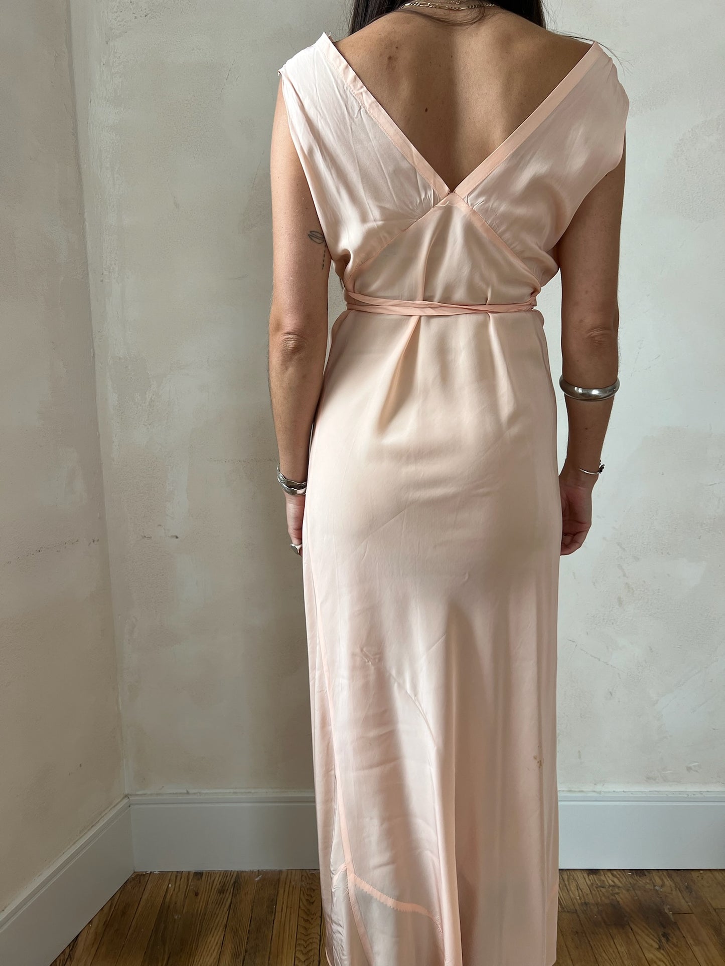 1930s Coral Embroidered Slip