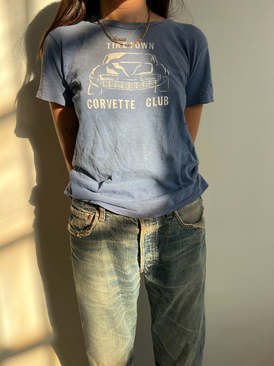 Faded Denim Blue Vintage Corvette Club Tee