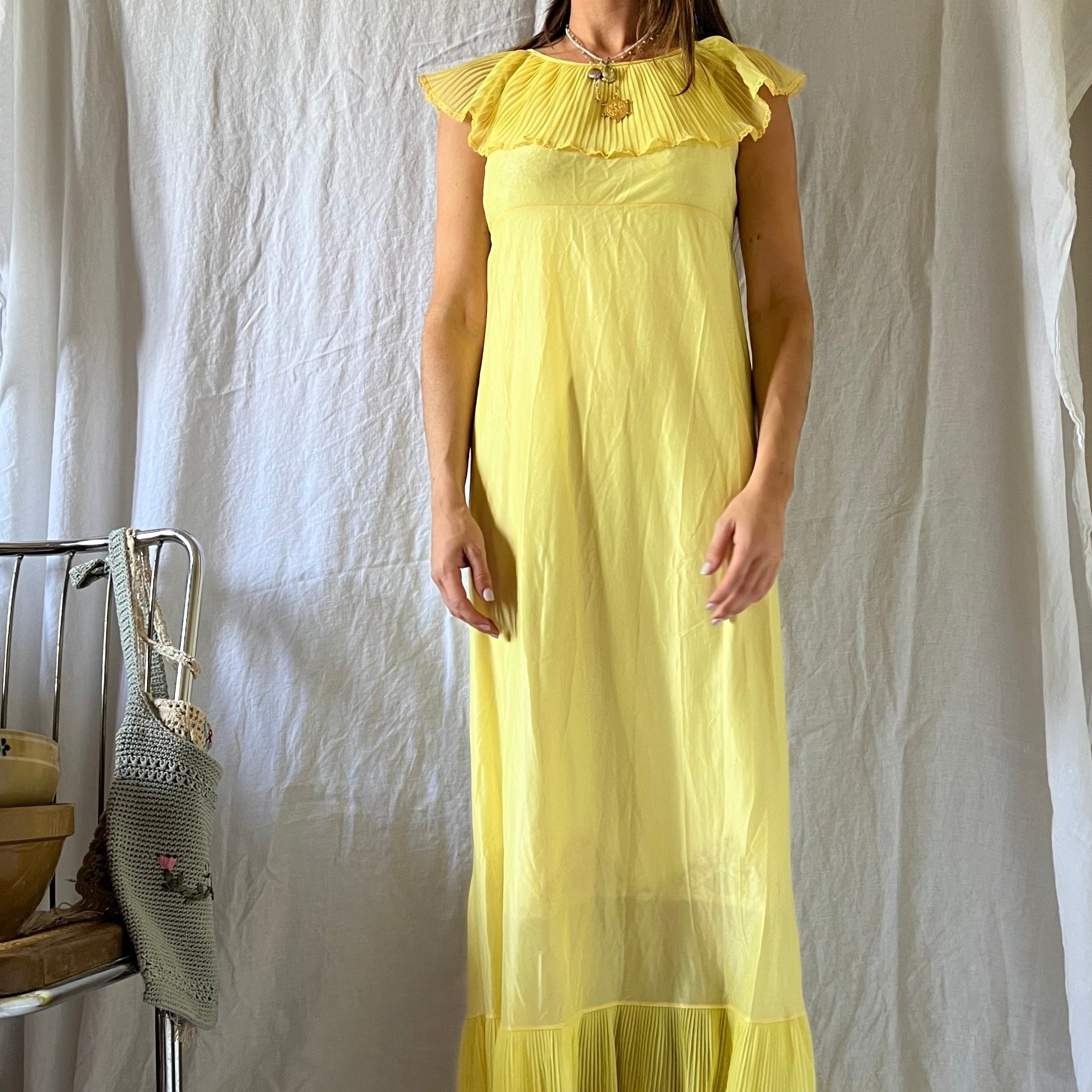 Lemon Yellow Long Frilly Slip Dress