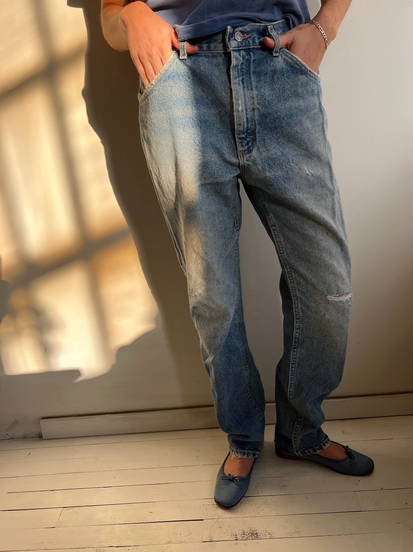 Medium Wash Mended Lee Jeans