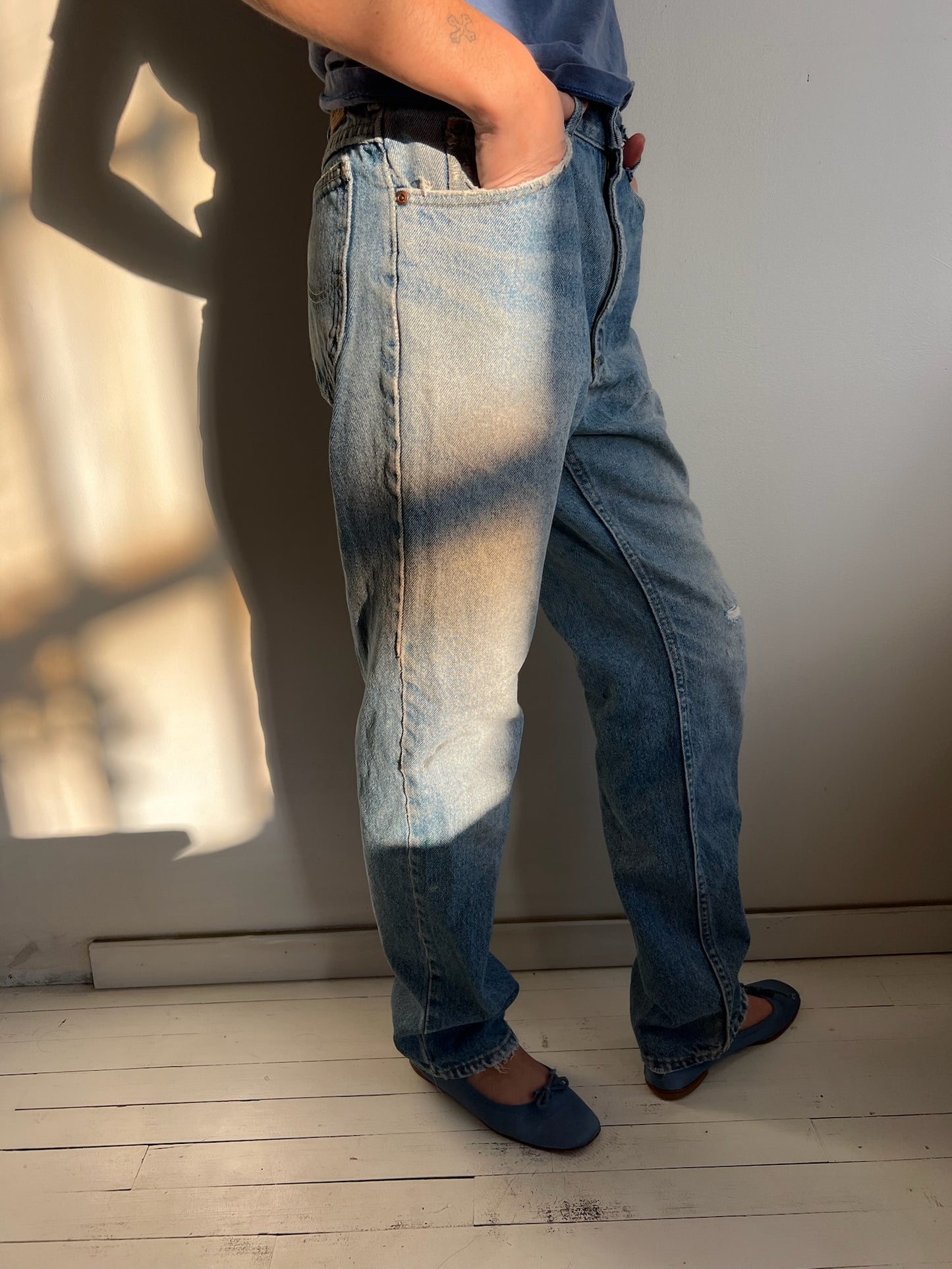 Medium Wash Mended Lee Jeans