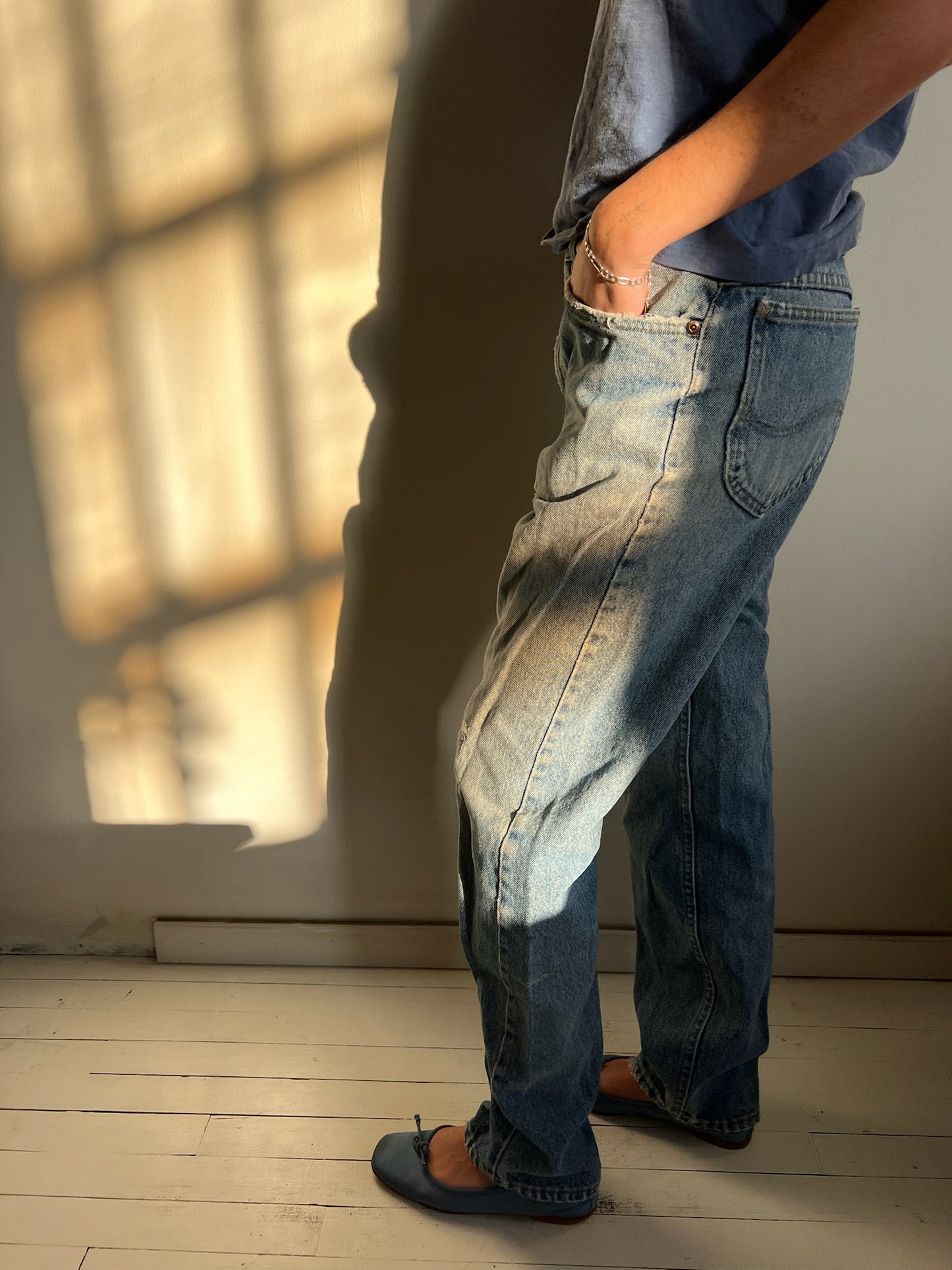 Medium Wash Mended Lee Jeans