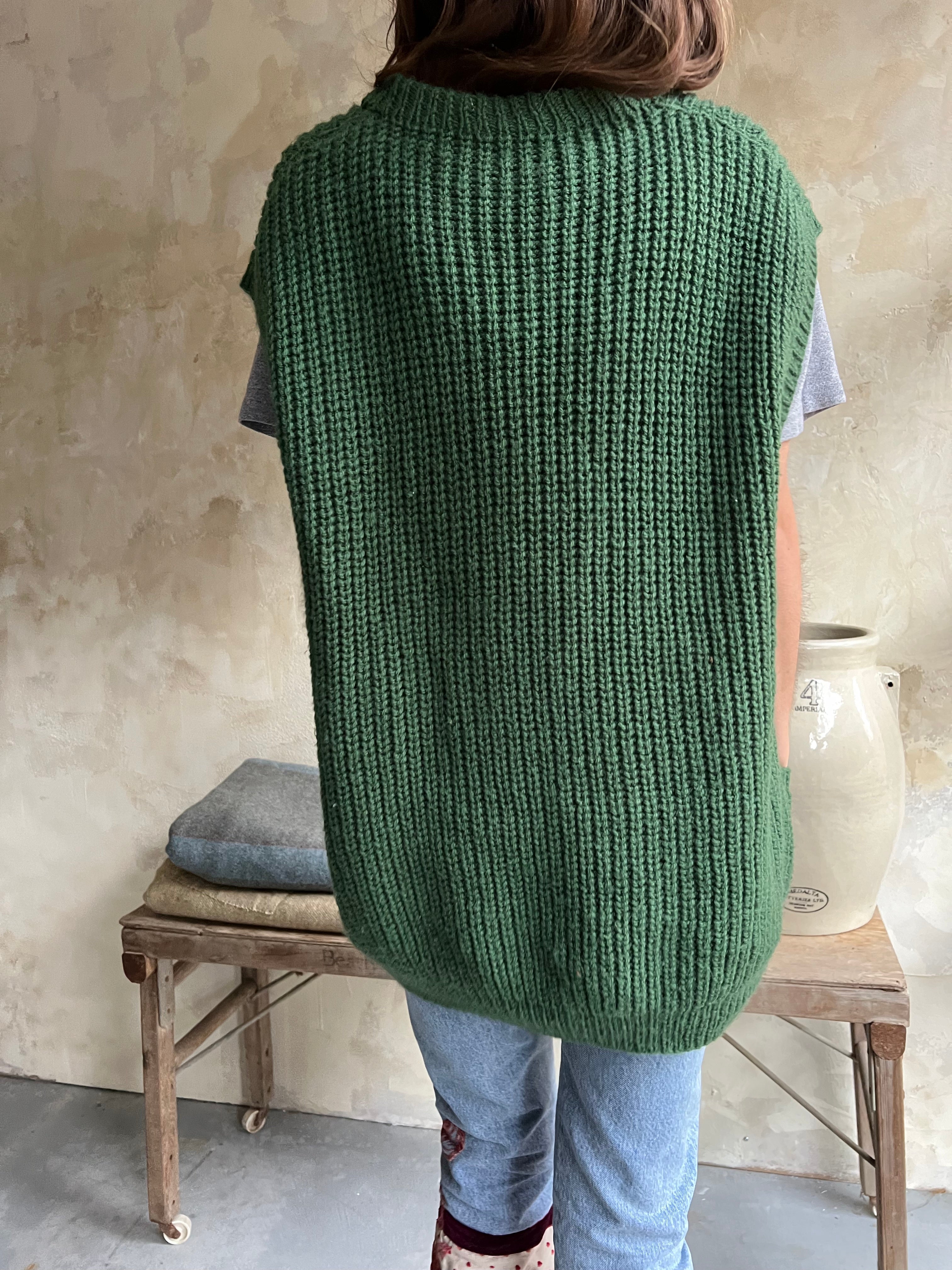 Green Knit Cardigan Vest