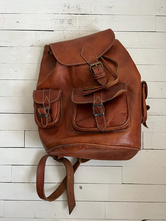 Worn Tan Leather Backpack