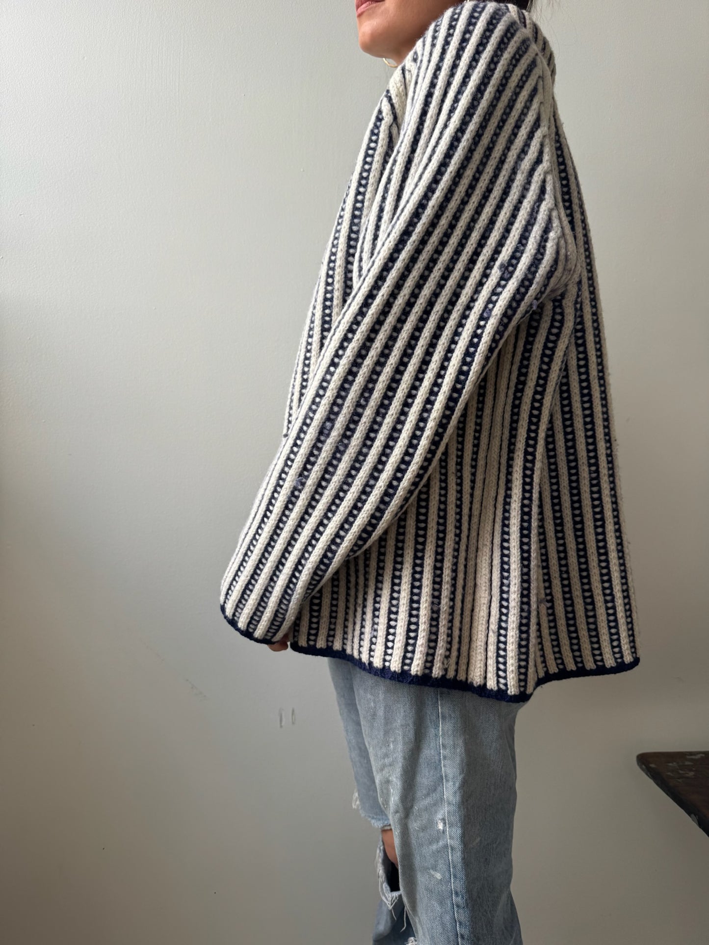 Reversible Navy + Cream Ribbed Knit