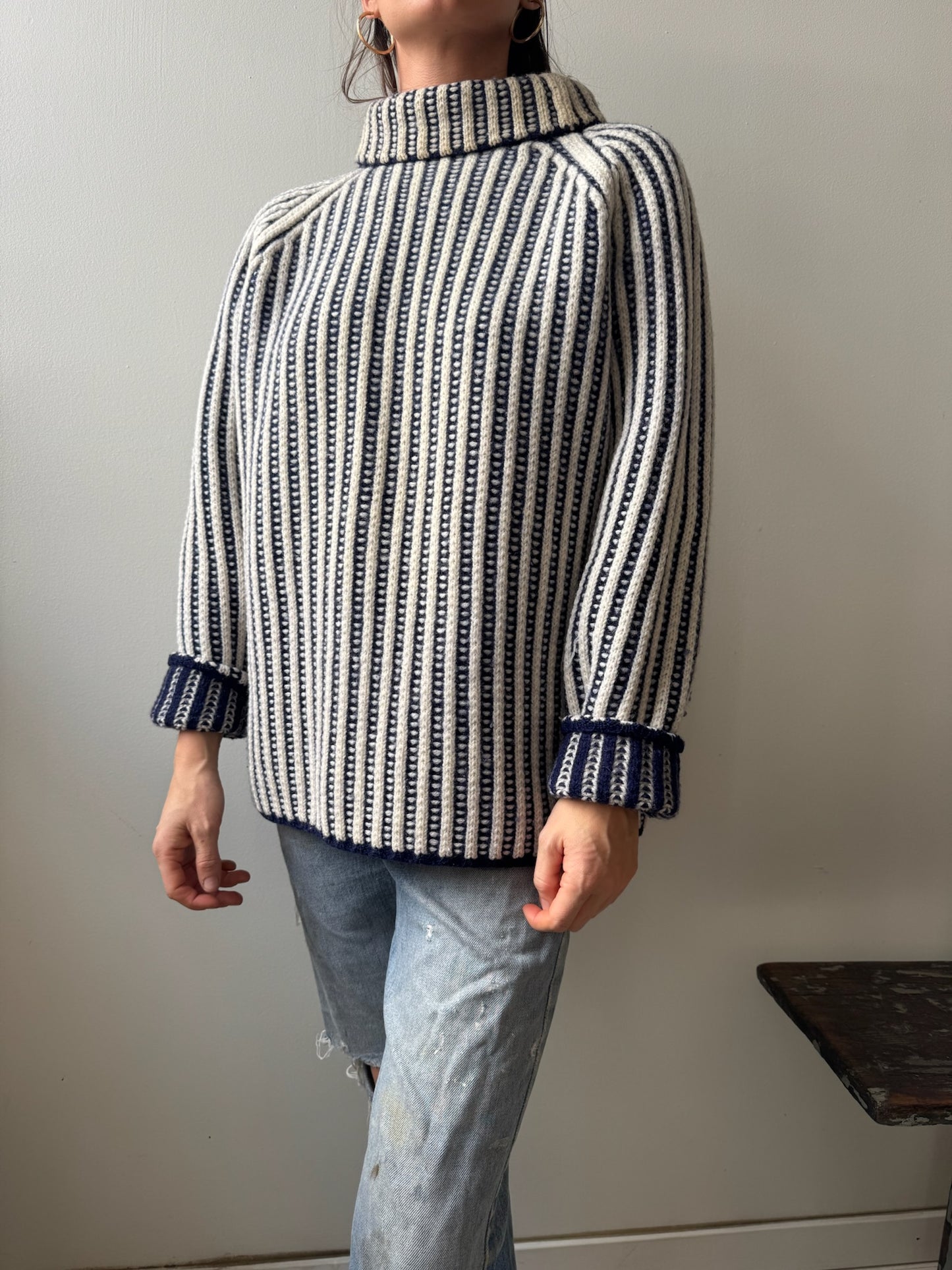 Reversible Navy + Cream Ribbed Knit