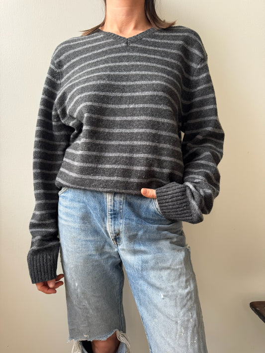 Striped Lambswool V-neck Sweater