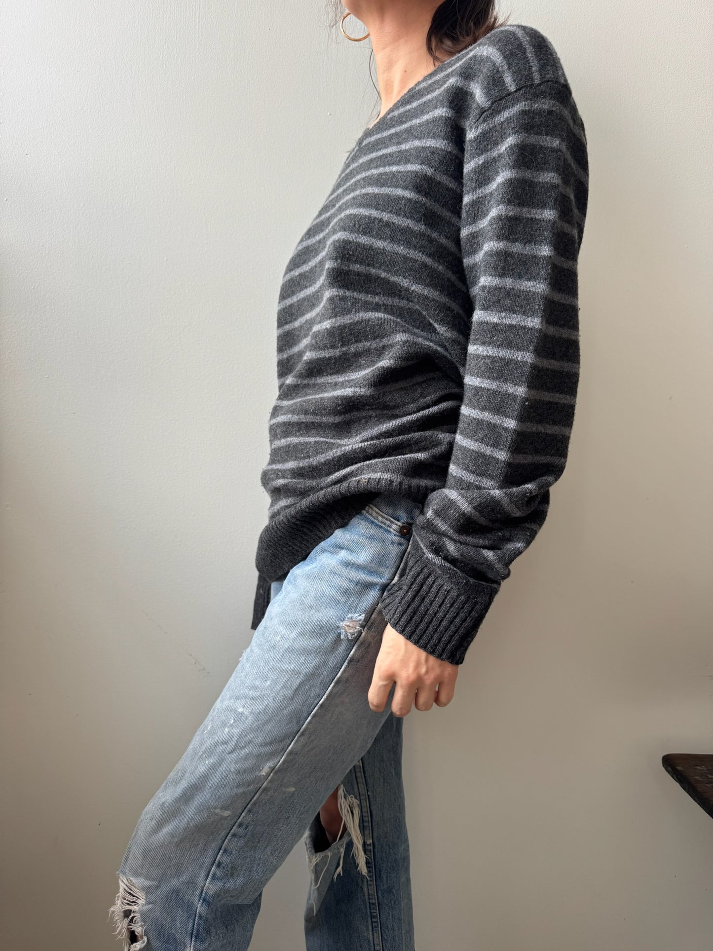 Striped Lambswool V-neck Sweater