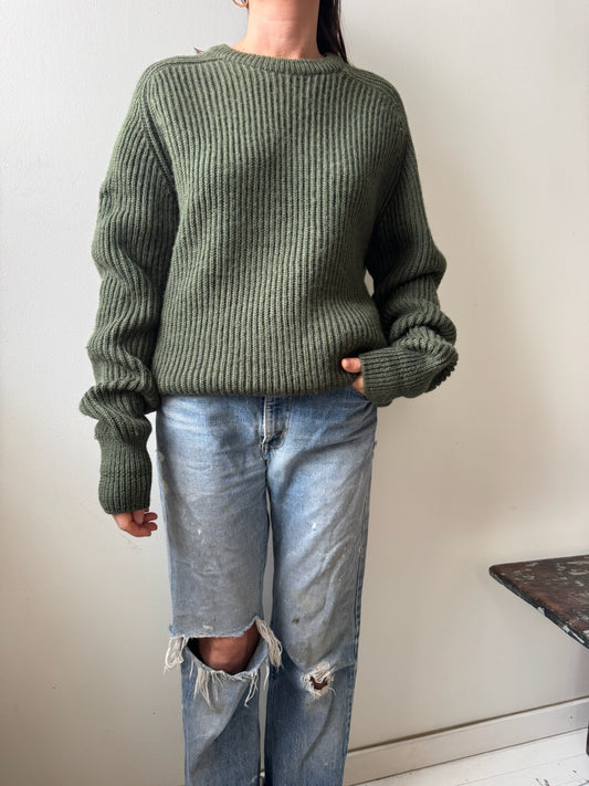 Army Green Ribbed Wool Sweater