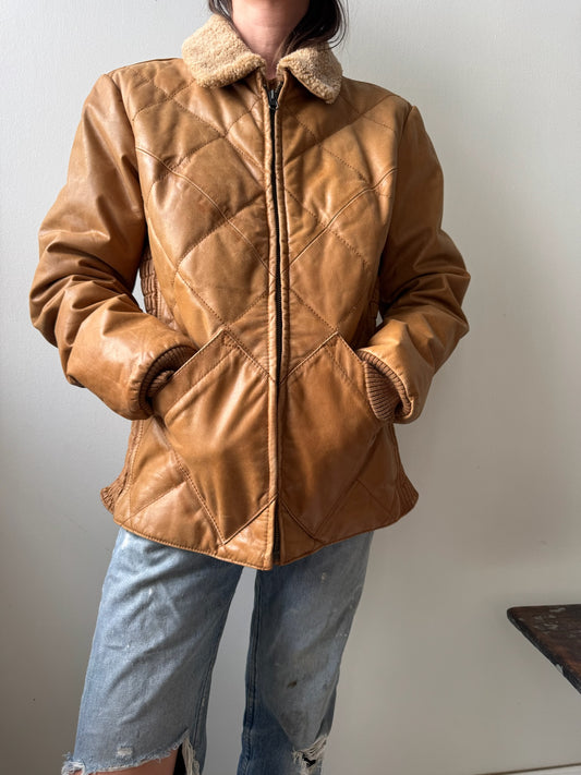 Quilted Leather Bomber Jacket