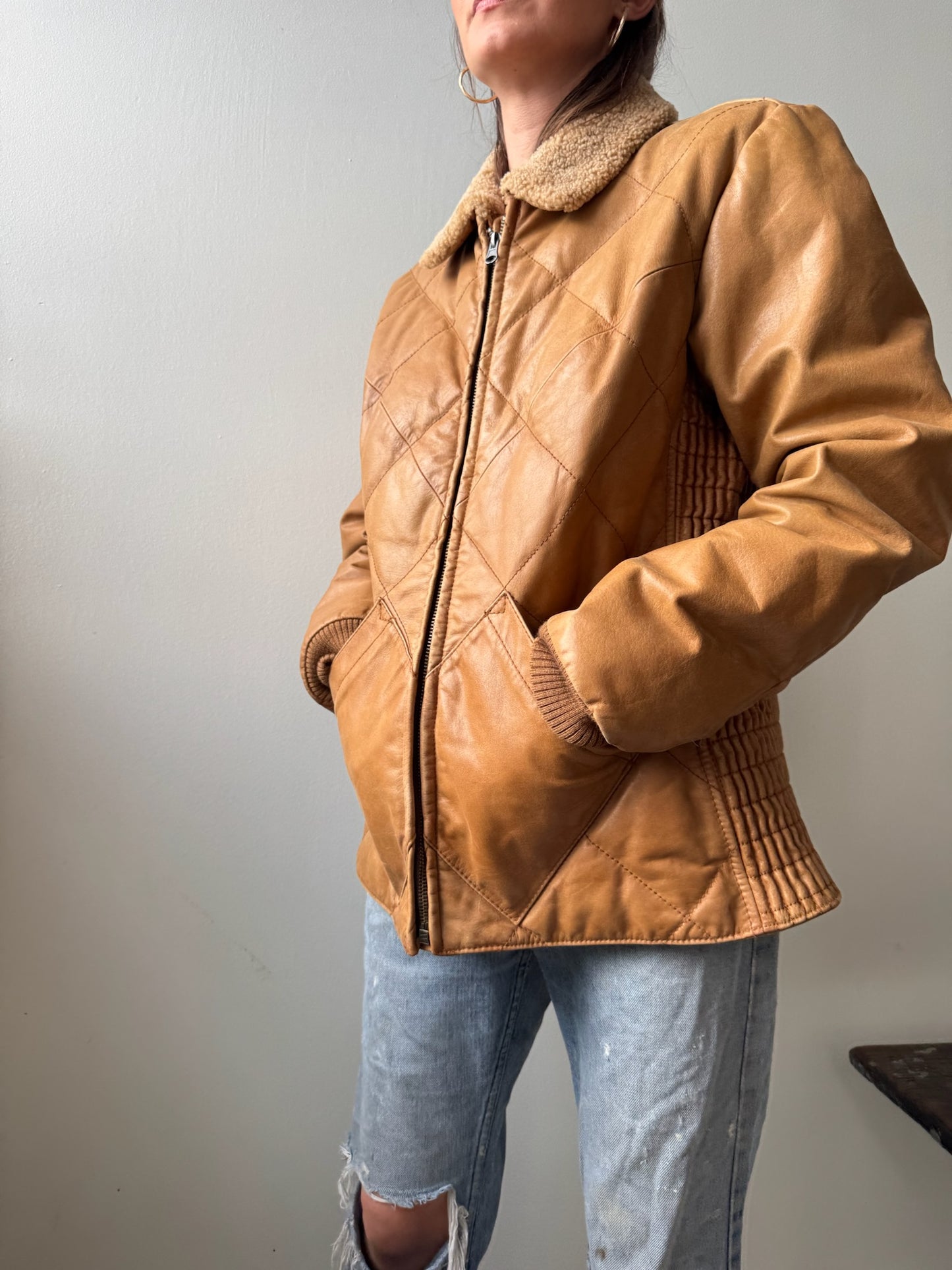 Quilted Leather Bomber Jacket