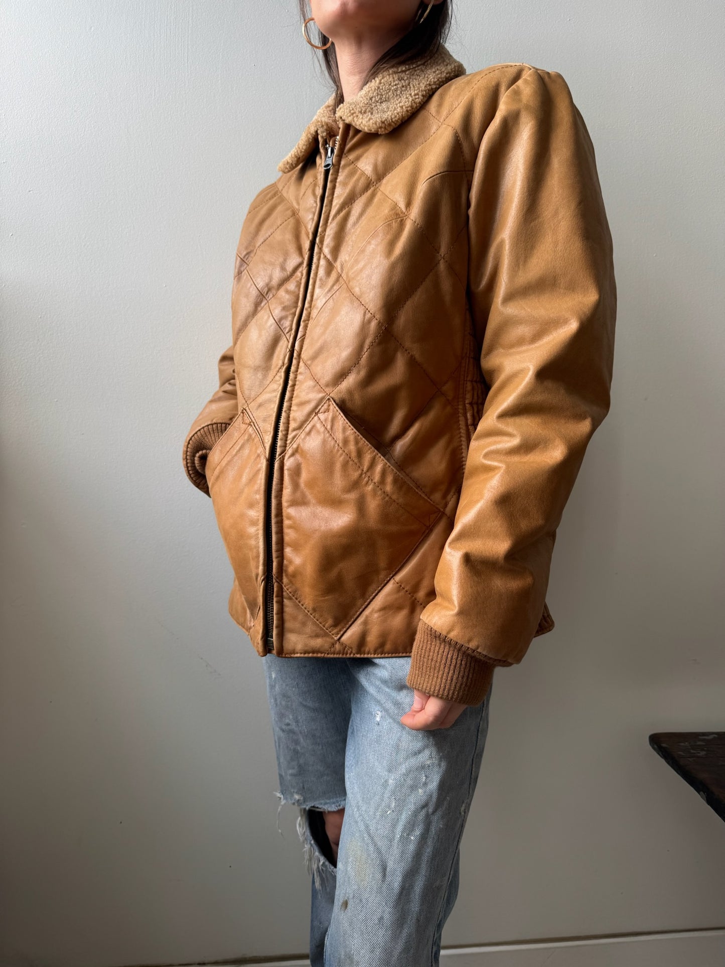 Quilted Leather Bomber Jacket