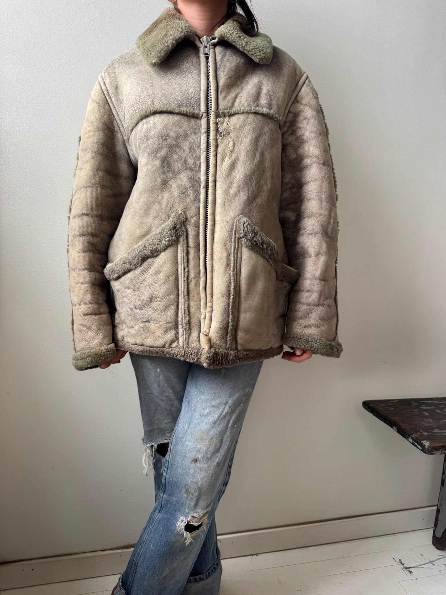 Faded Green Shearling Jacket