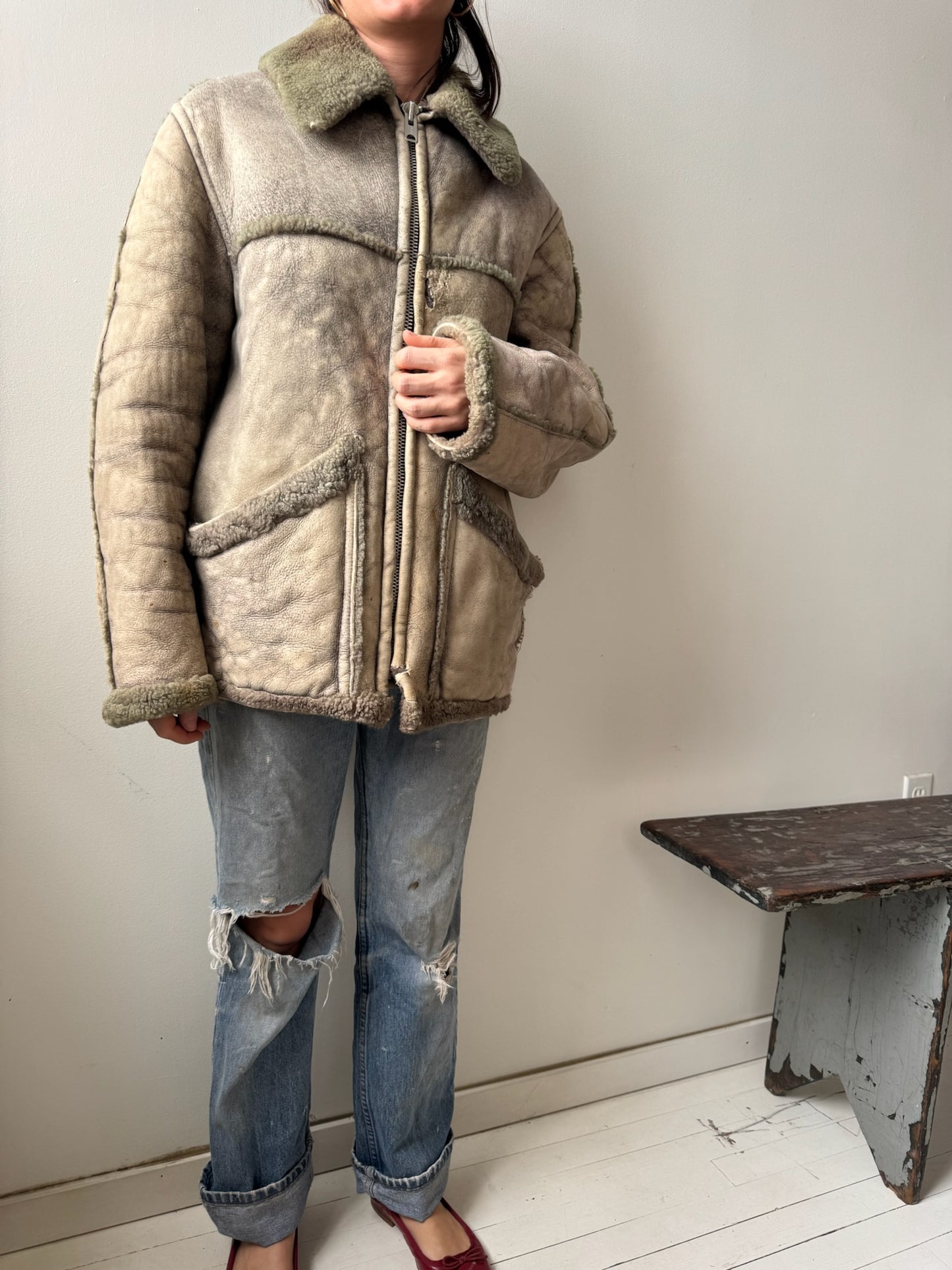 Faded Green Shearling Jacket