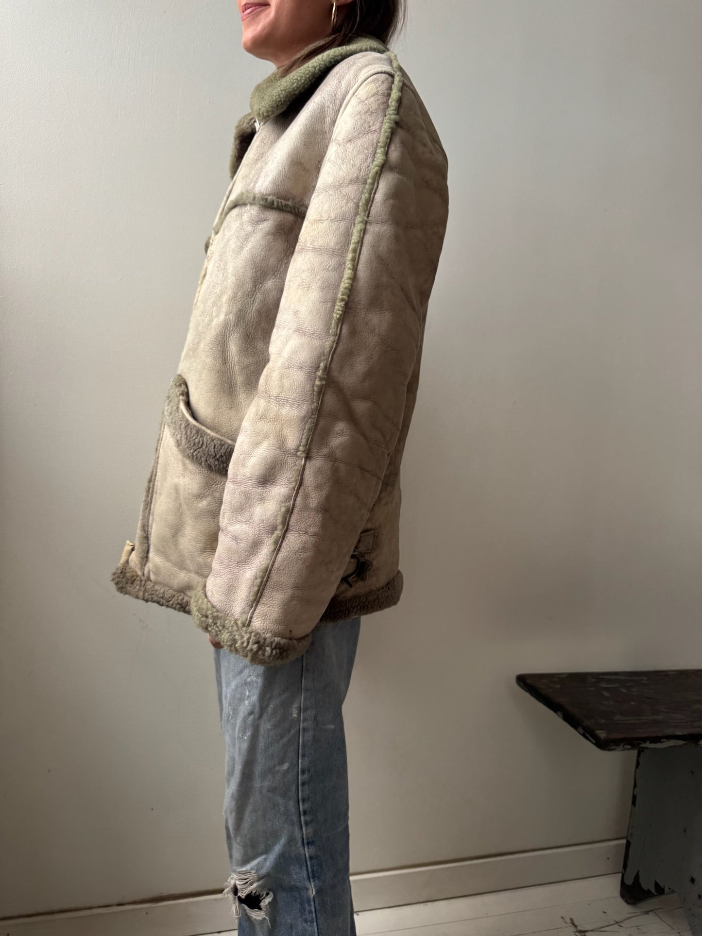 Faded Green Shearling Jacket