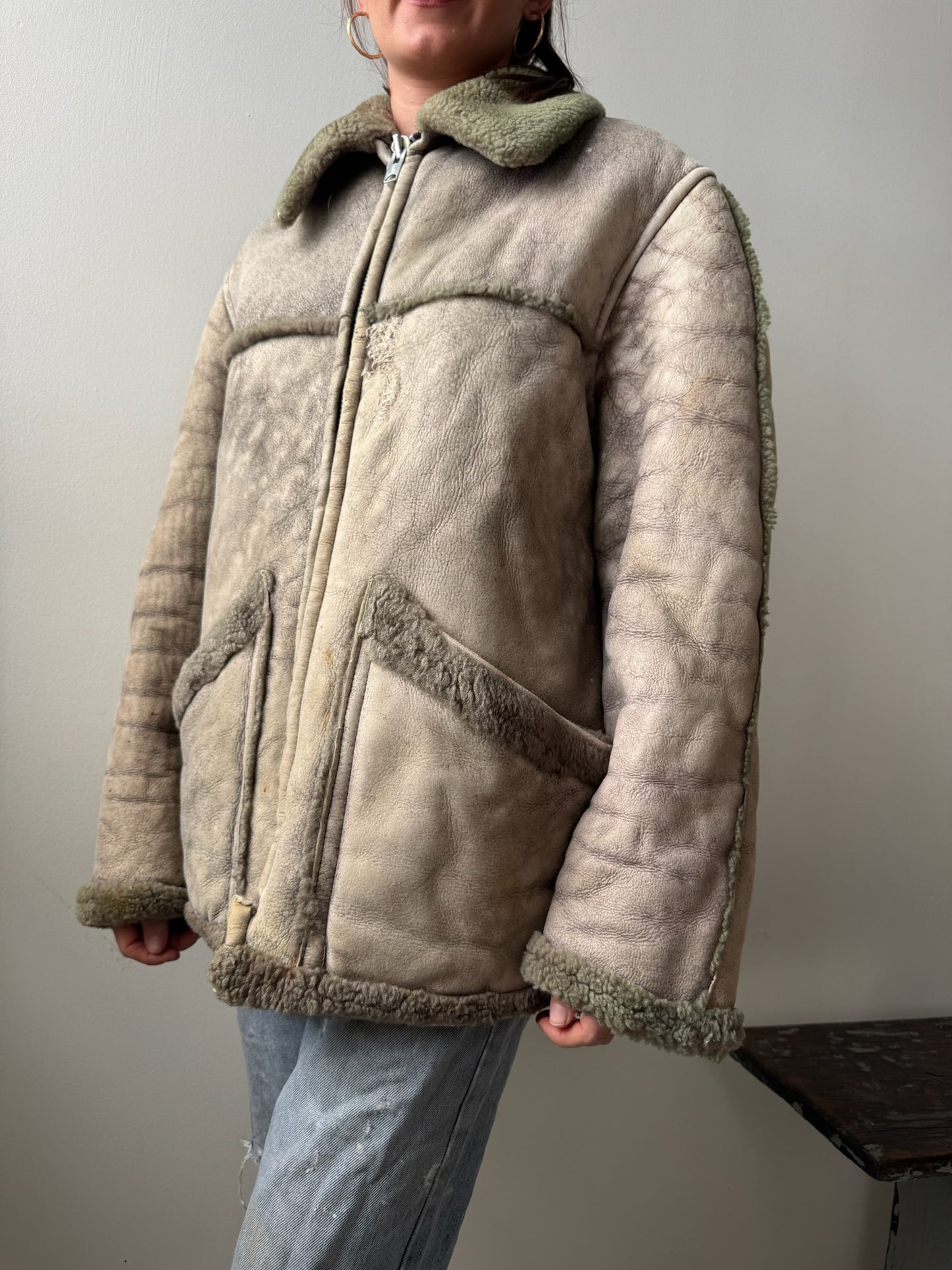 Faded Green Shearling Jacket