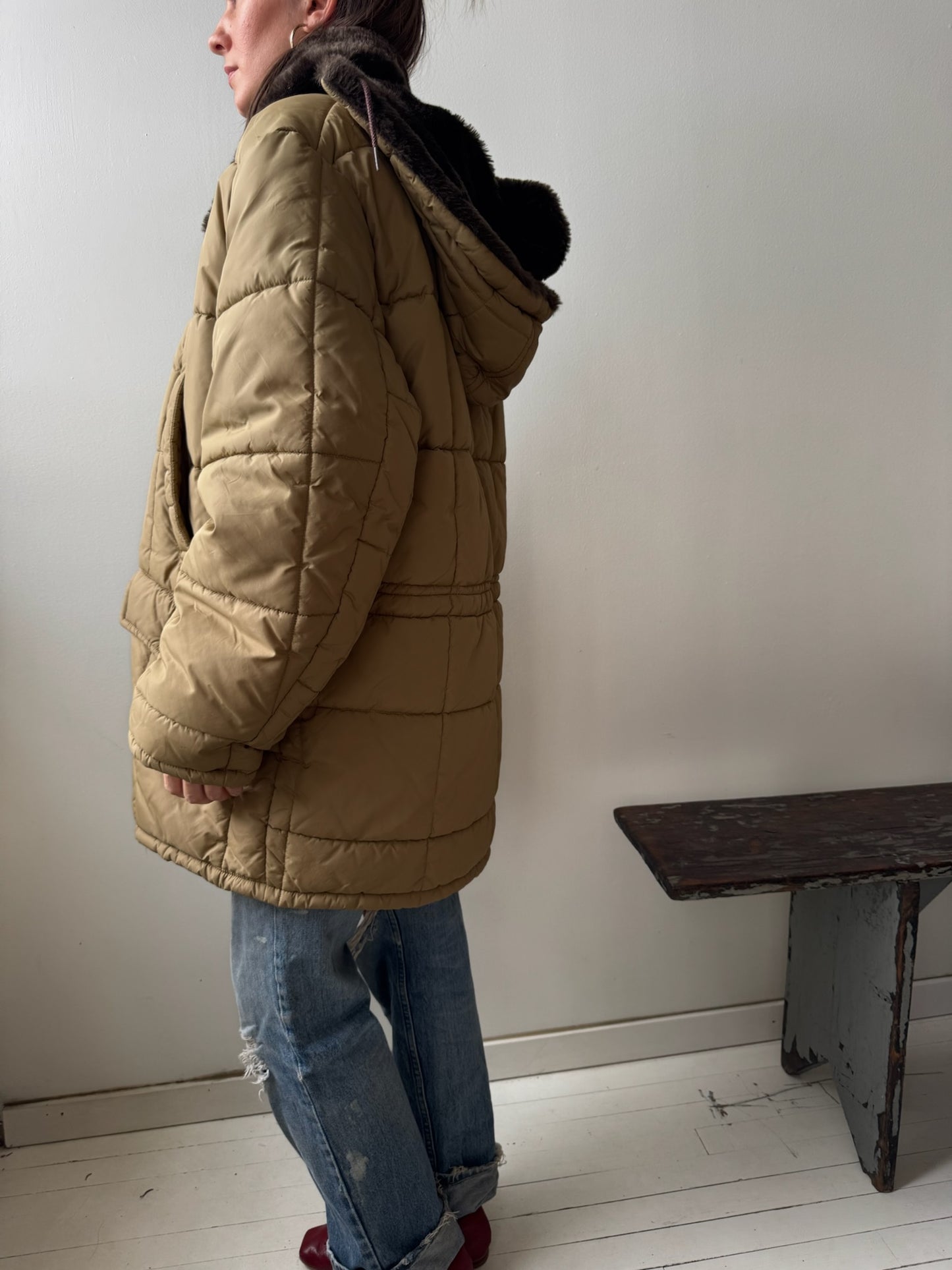 Quilted Beige Zip up Puffer Jacket