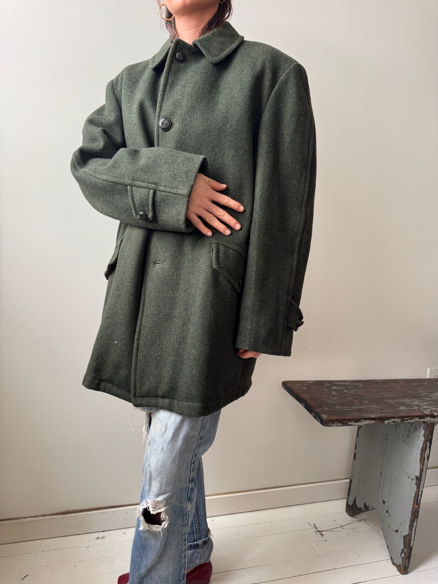Dark Green Wool Peacoat