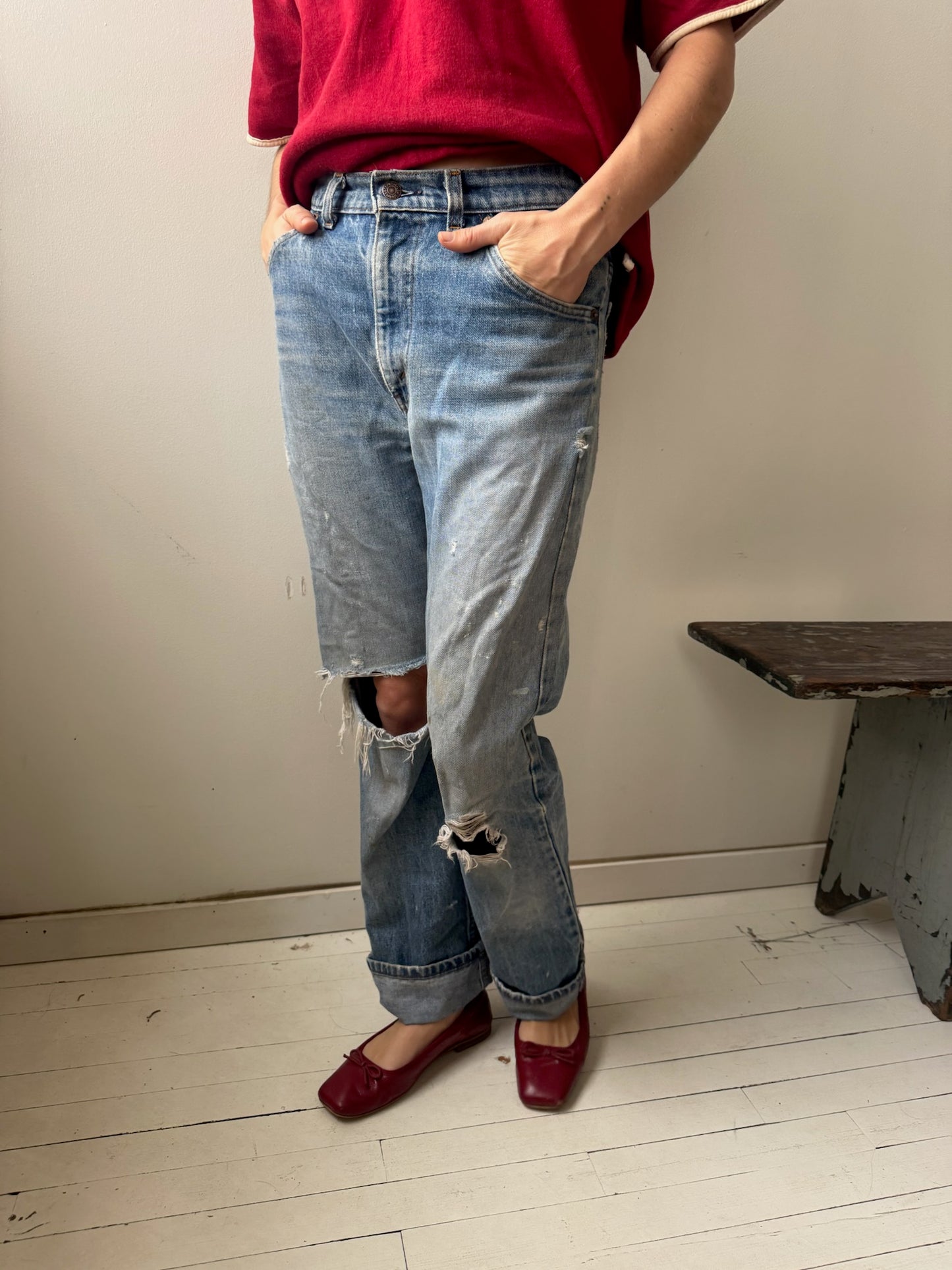 Distressed and Worn Orange Tab Levi’s