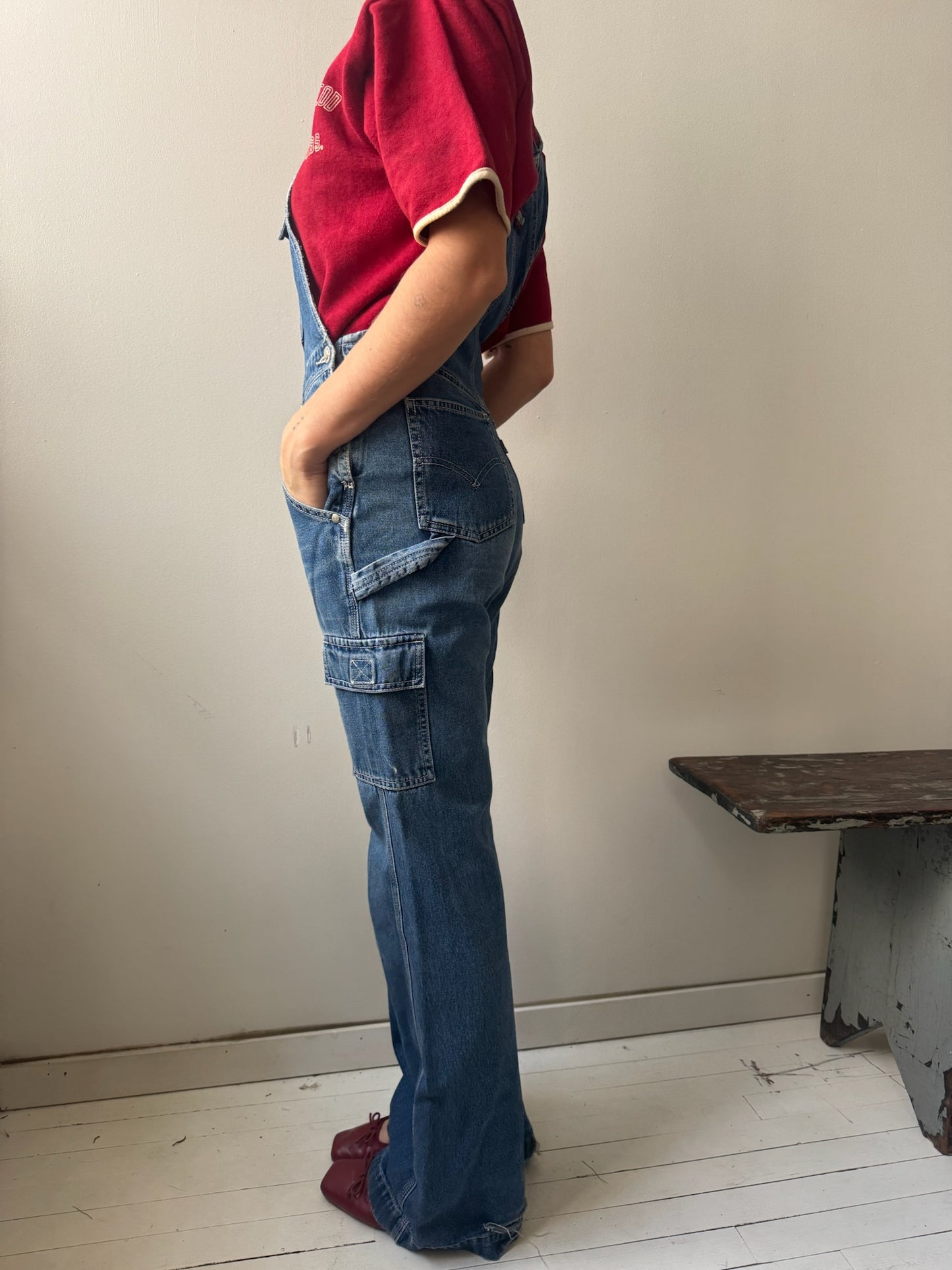 Darkwash Silvertab Flare Overalls