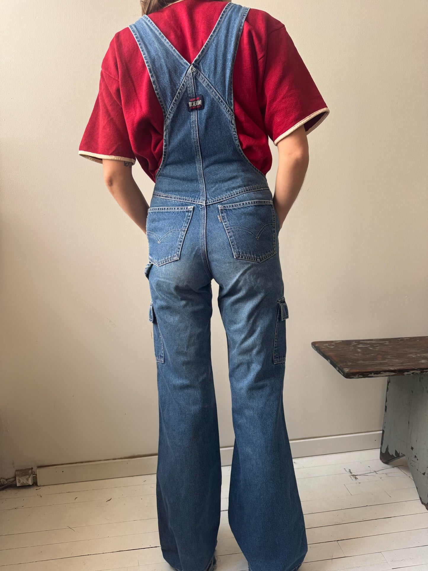 Darkwash Silvertab Flare Overalls