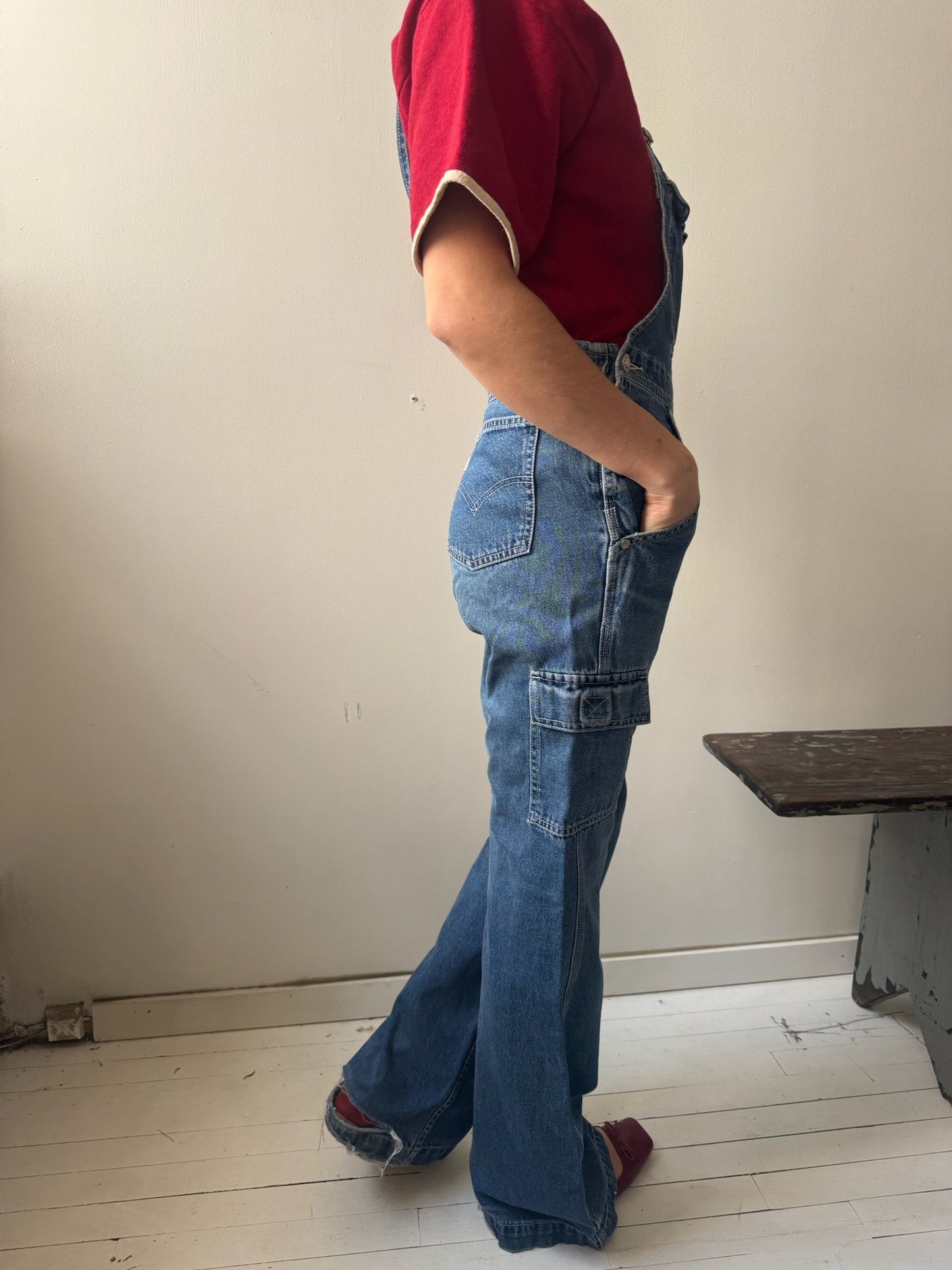 Darkwash Silvertab Flare Overalls