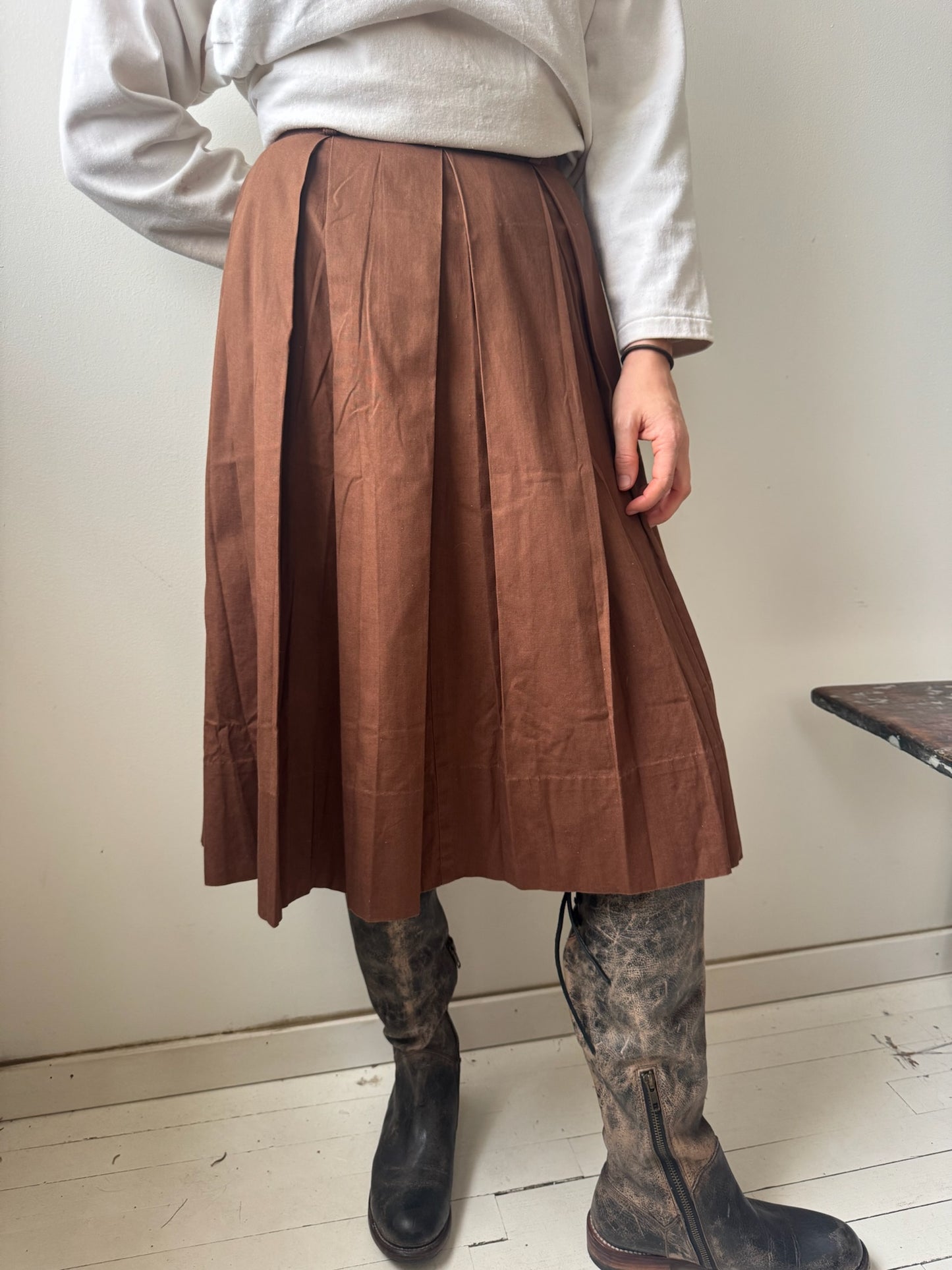 Brown Pleated Skirt
