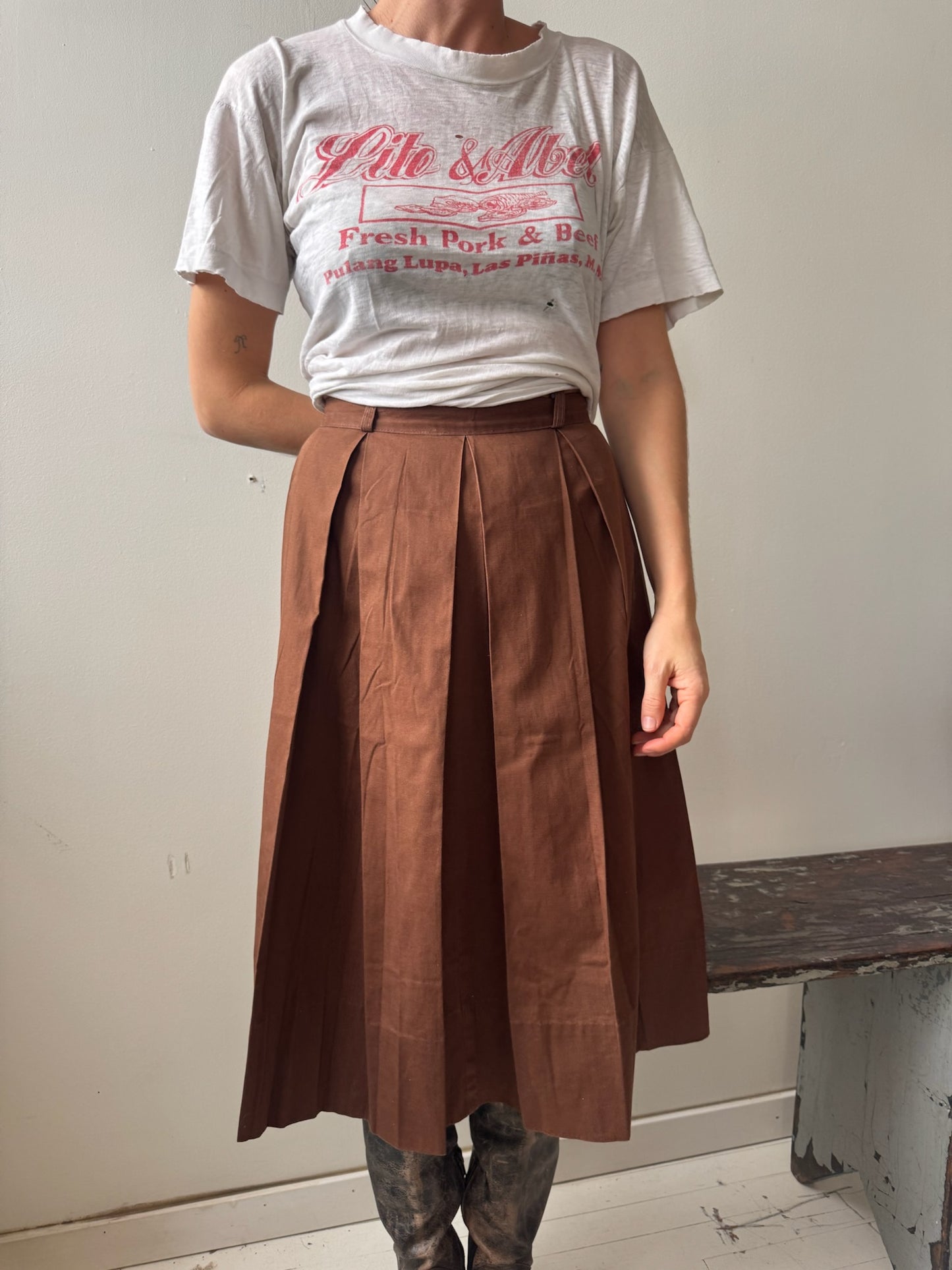 Brown Pleated Skirt