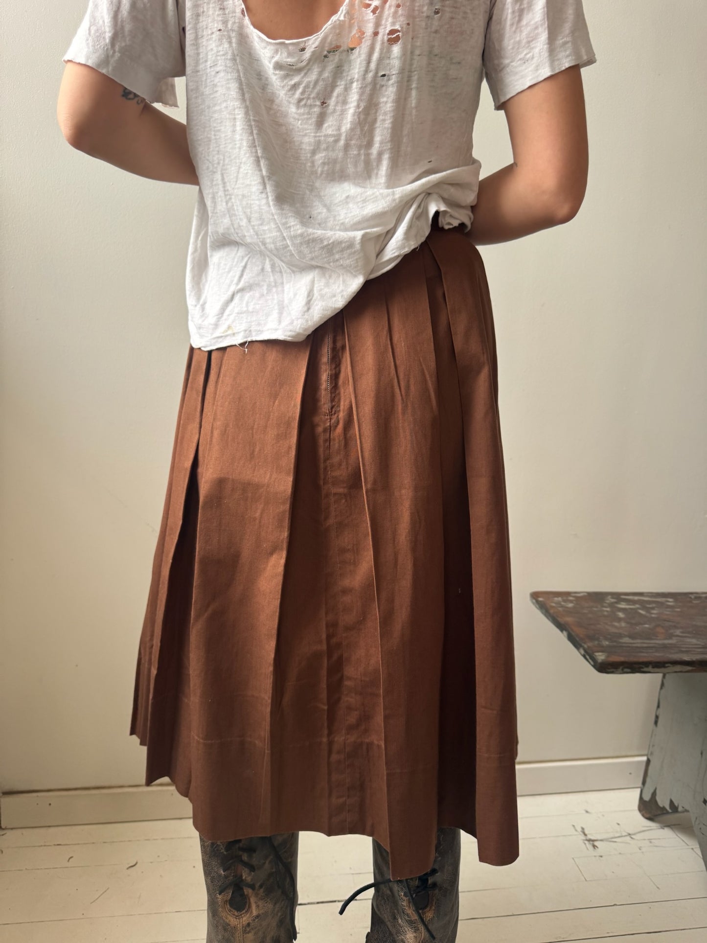 Brown Pleated Skirt