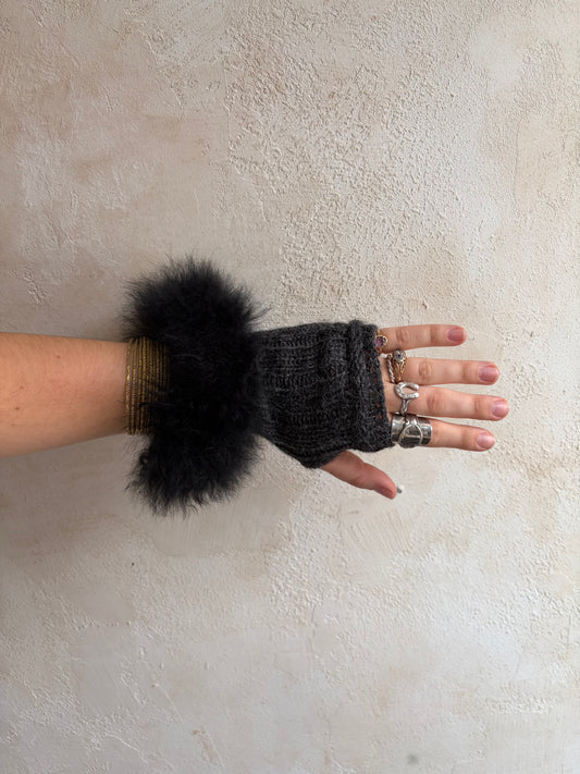 Alpaca Fur Mittens in Charcoal by Samantha Holmes